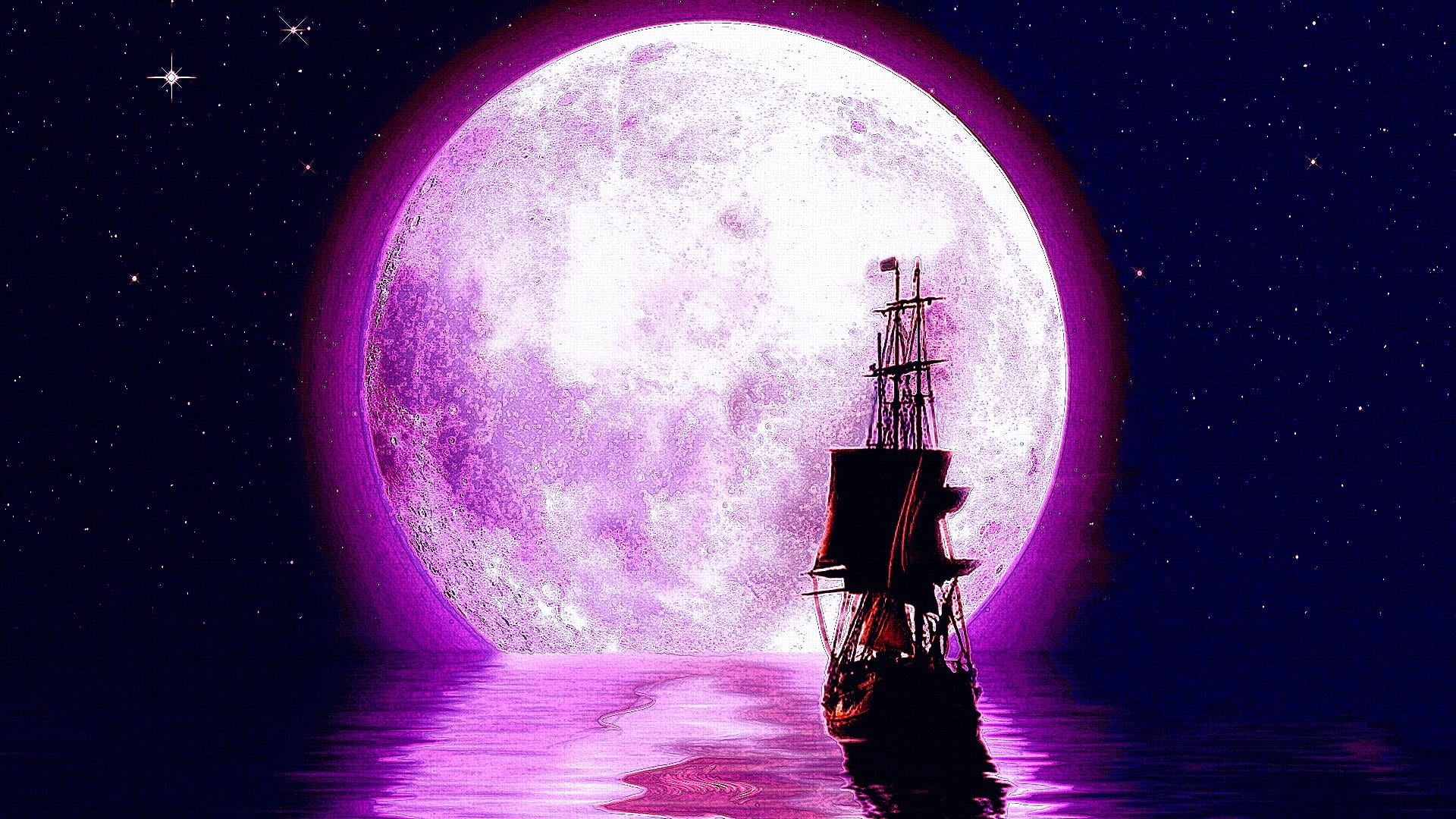 1080P, full length, creativity, moon, sky, art, real people, artwork, night, digital composite, stars, darkness, water, ship, moonlight, architecture, HD Wallpaper