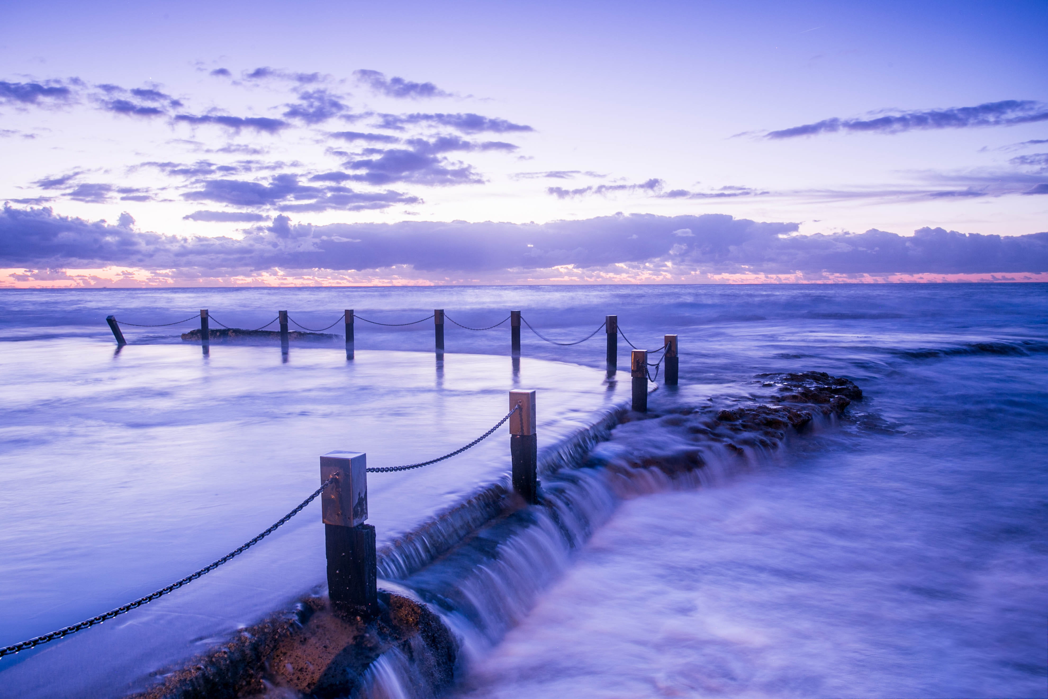 wood - material, calm, beauty in nature, flow, cloud - sky, pier, post, maroubra, waves, tranquil scene, sunrise, sky, scenics - nature, beach, tranquility, HD Wallpaper