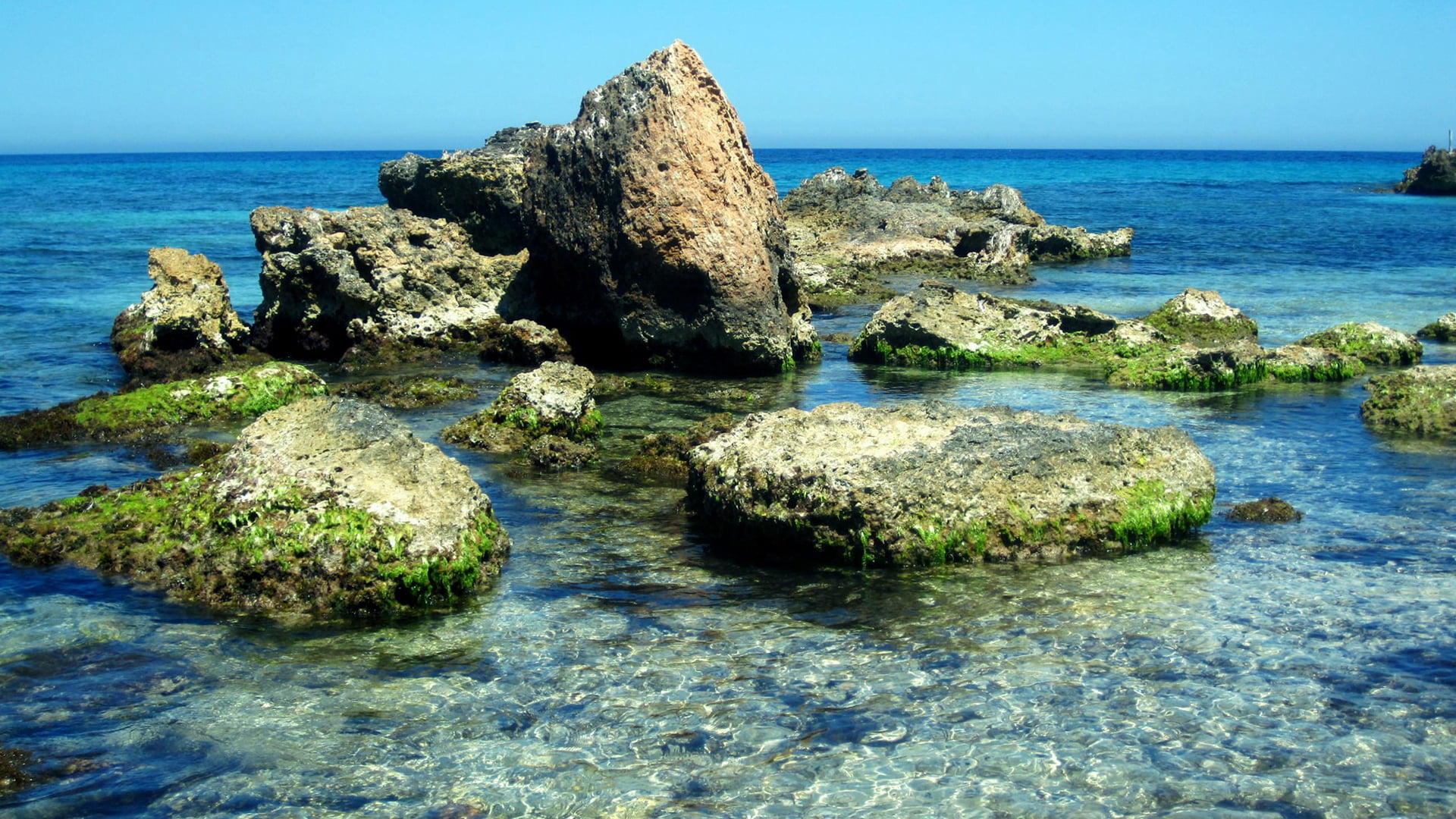 sun, scenics - nature, day, seascape, horizon over water, no people, sunny, turquoise, stack rock, 1080P, rock, land, landscape, tourism, travel, rock formation, HD Wallpaper