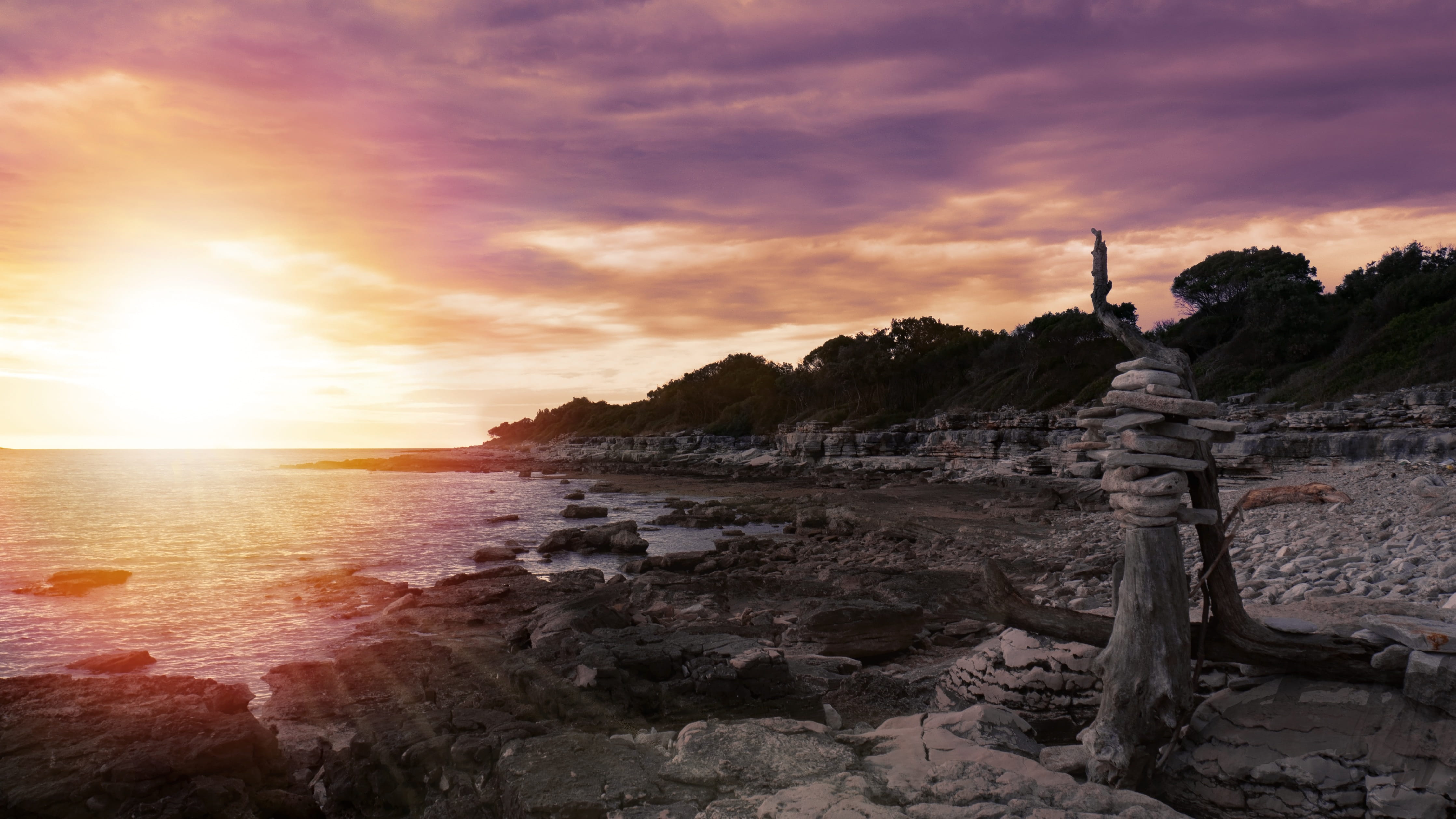 photoshop, wide, beauty in nature, Croatia, Rest, dream, blue, romance, back light, beach, paradise, tranquil scene, afterglow, 4K, cloud mood, land, travel, HD Wallpaper