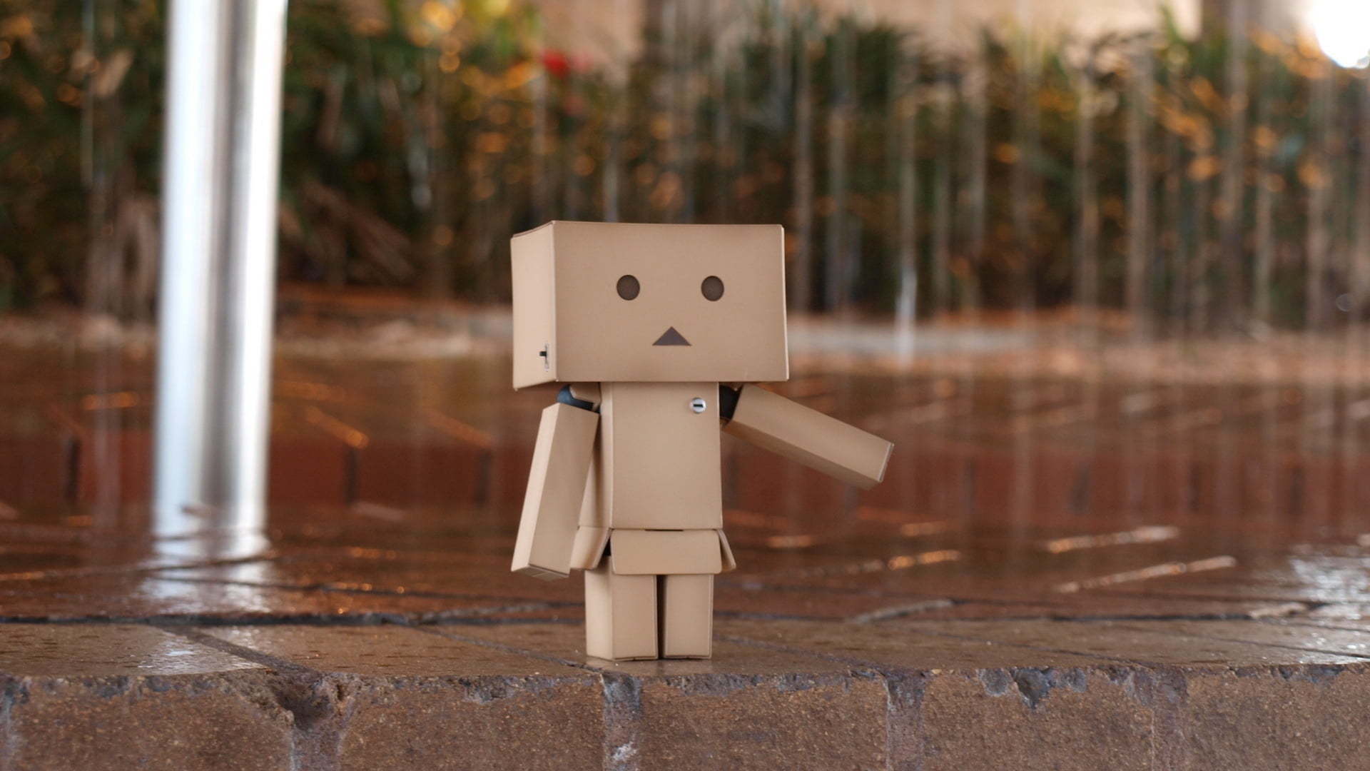 backgrounds, rain, water, close-up, paper, robot, cloudy, human representation, danboard, tree, plant, day, male likeness, pavement, white, representation, HD Wallpaper