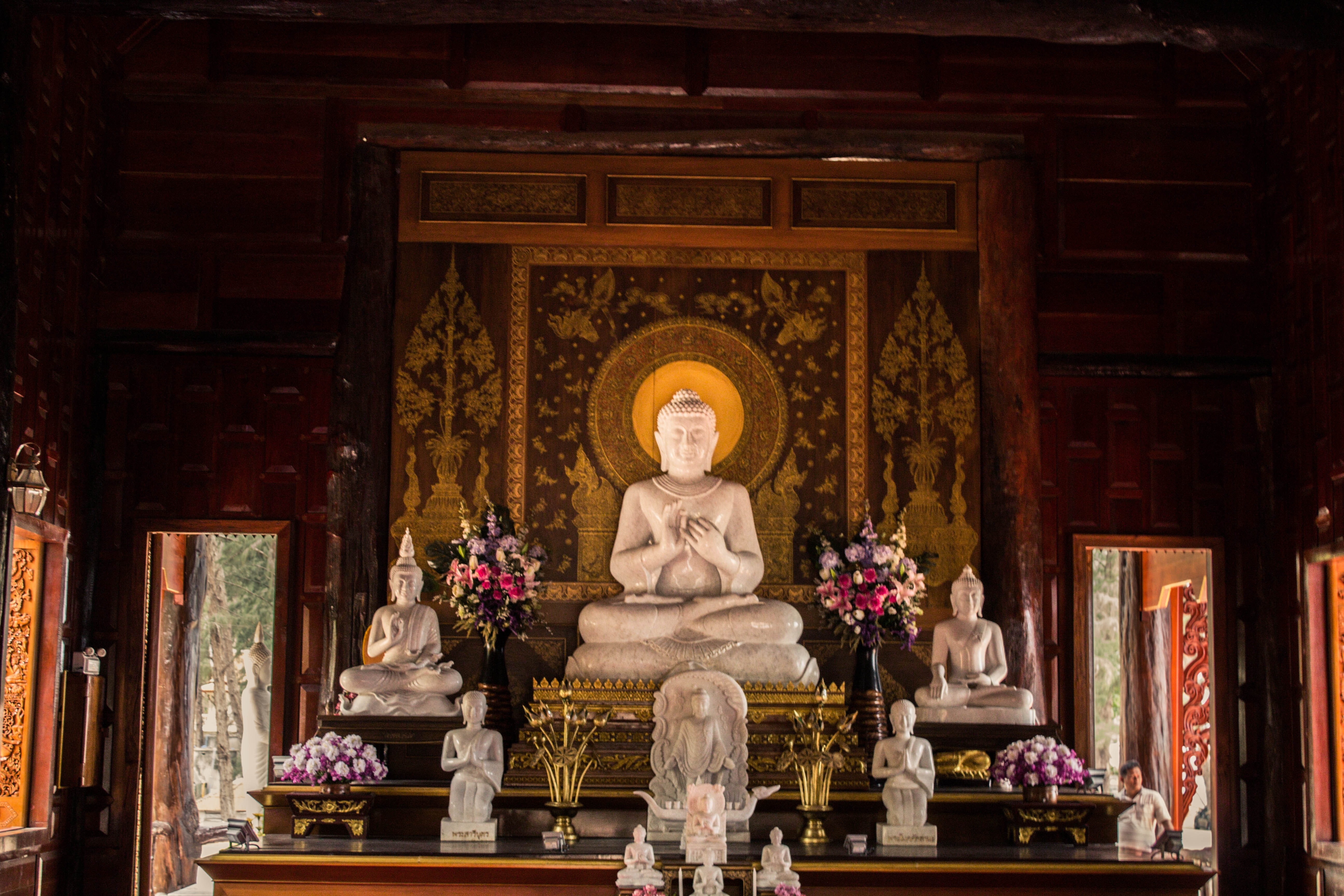 human representation, 5K, architecture, altar, indoors, built structure, representation, religion, spirituality, day, shrine, wat tha sai, creativity, HD Wallpaper