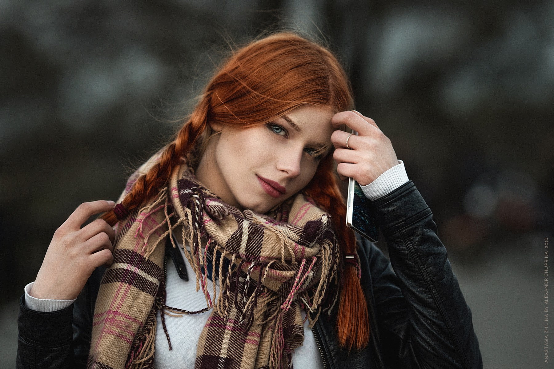 720P, women, braids, long hair, face, looking at viewer, portrait, redhead, Anastasia Zhilina, HD Wallpaper