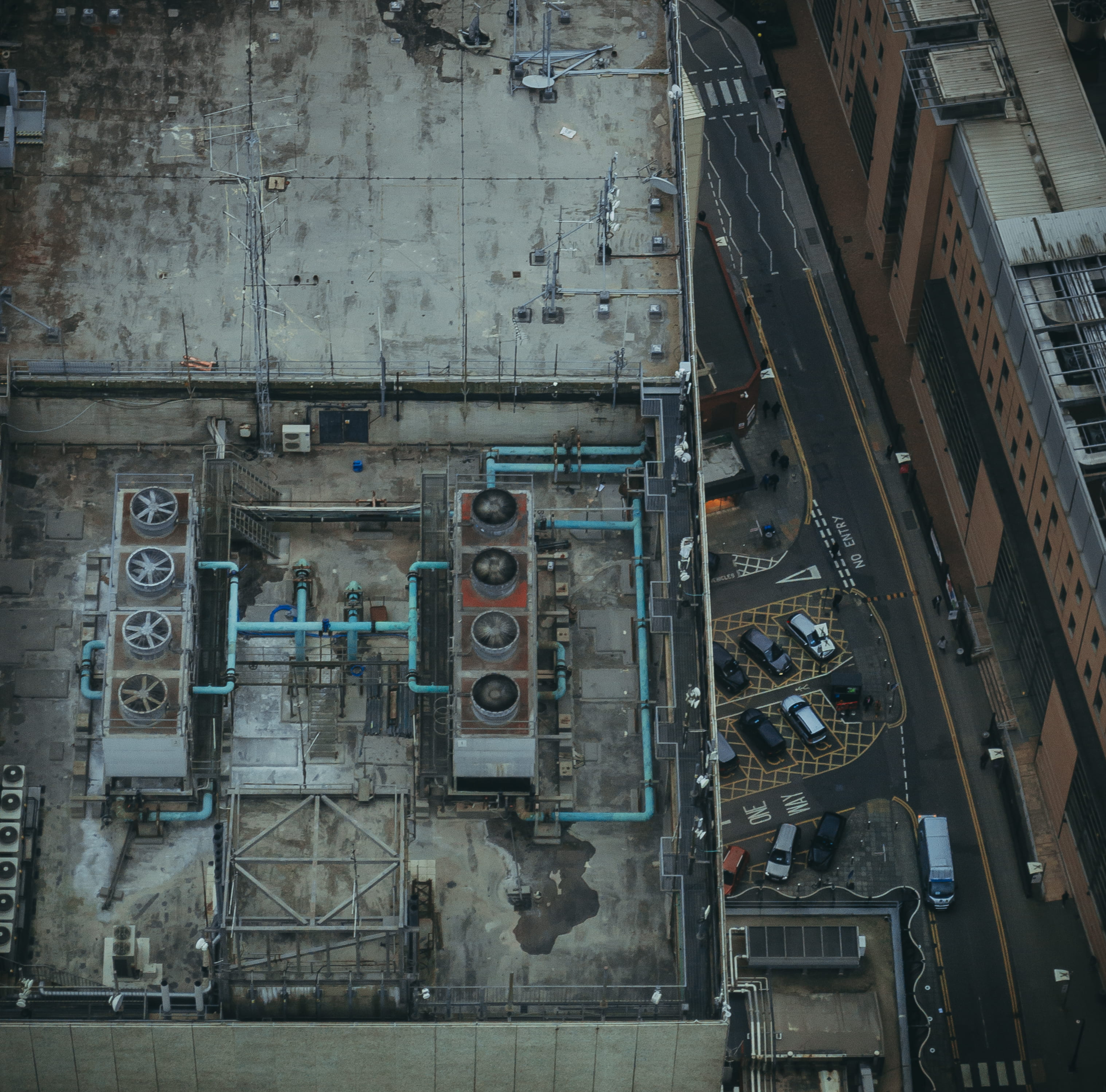 car, building, construction industry, industrial, residential district, communication, day, view, old, sign, built structure, 2K, connection, street, road, HD Wallpaper