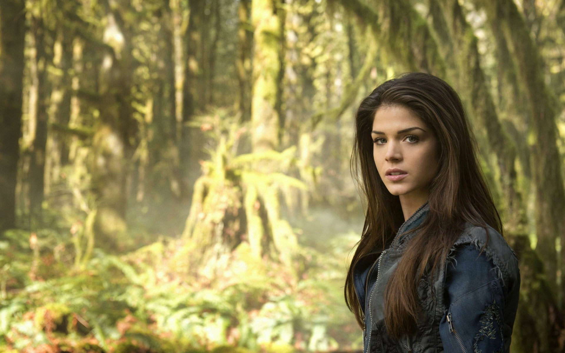 actress, open mouth, long hair, Marie Avgeropoulos, women, 1080P, The 100, jacket, brunette, HD Wallpaper