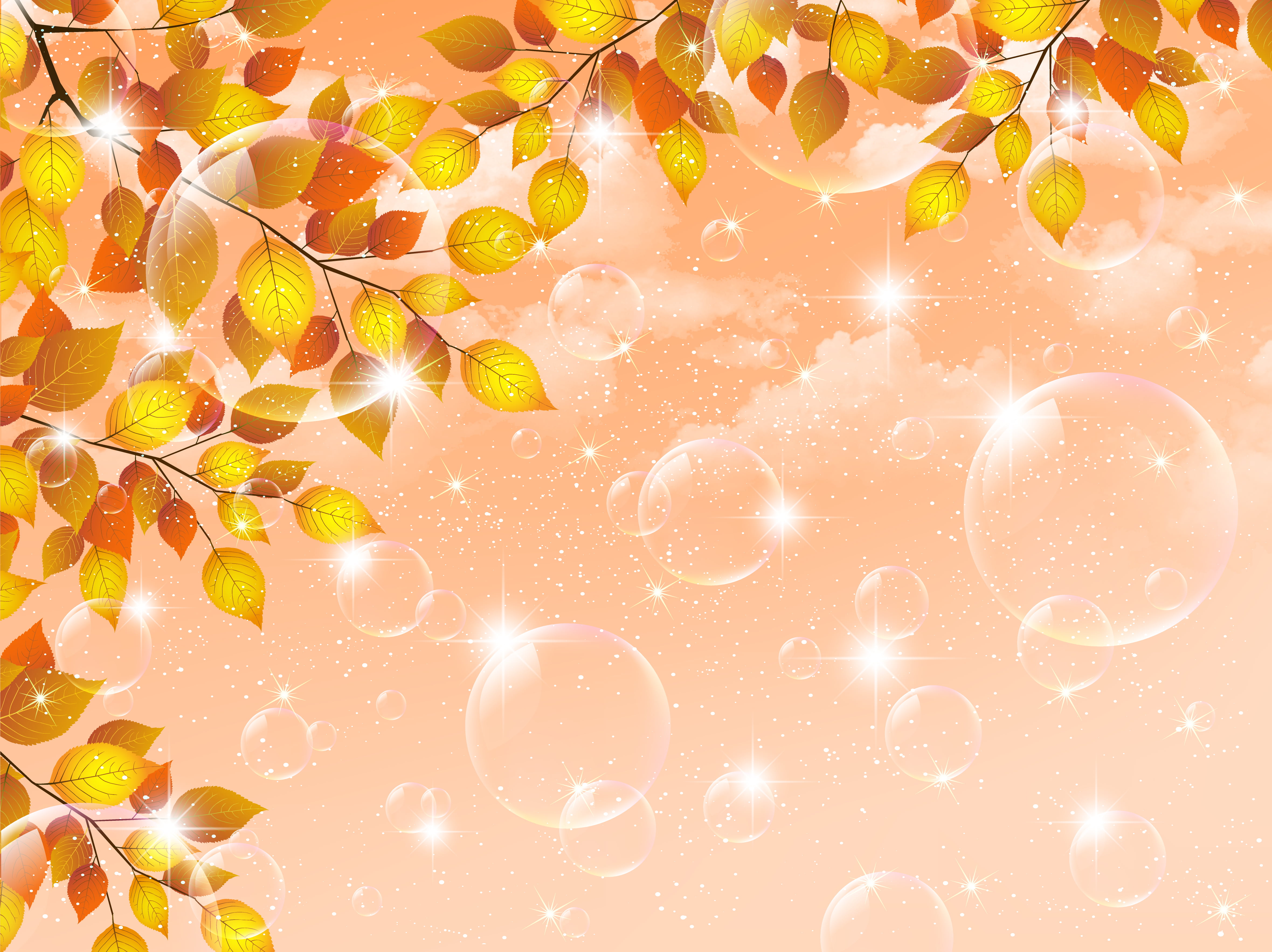 leaves, full frame, digital composite, pink color, bubbles, close-up, creativity, abstract, textured, water, autumn, glitter, bubble, twigs, nature, backgrounds, HD Wallpaper
