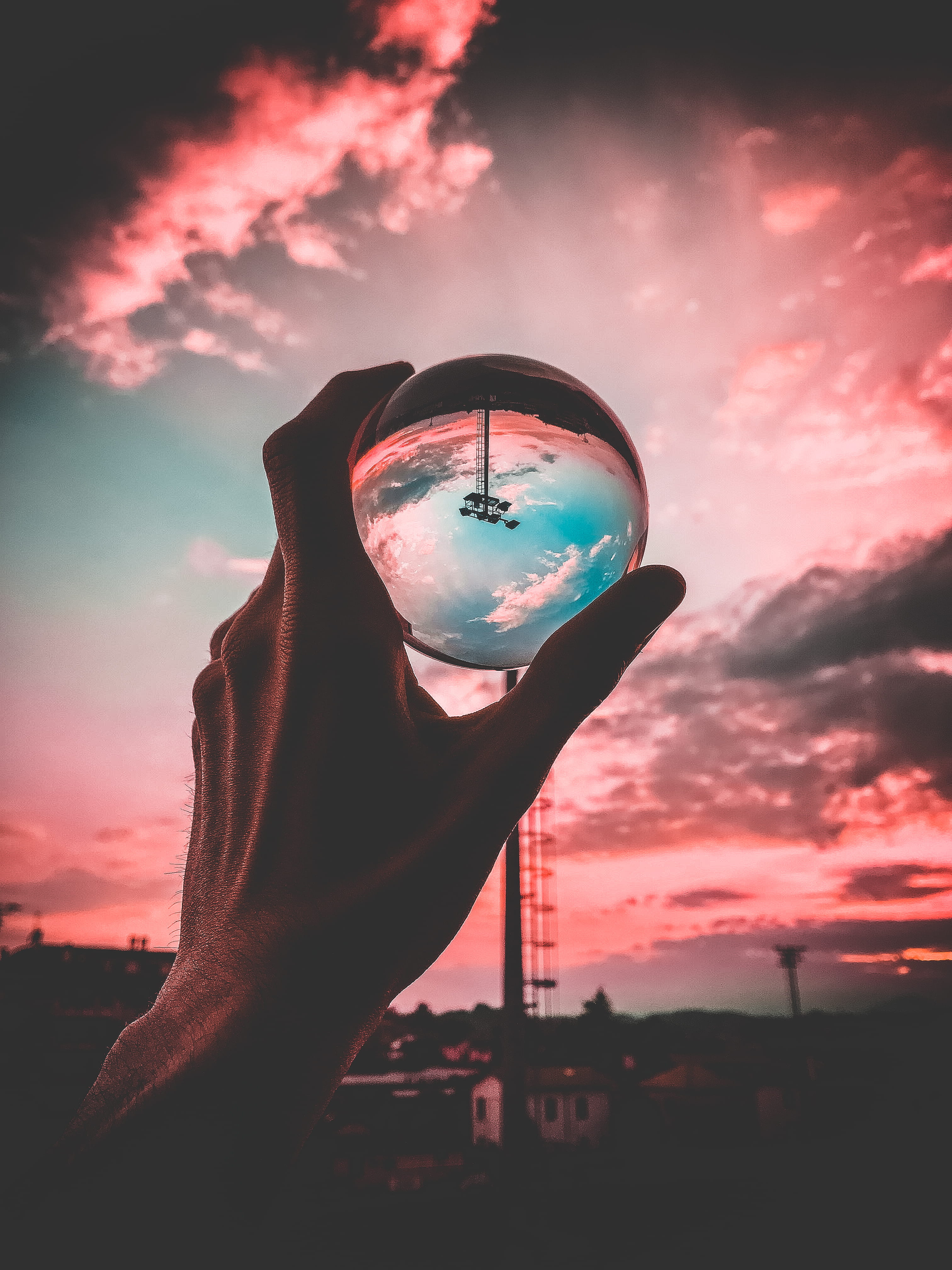 silhouette, unrecognizable person, nature, one person, glass ball, glass, finger, sky, lifestyles, hand, human hand, human body part, clouds, evening, real people, Phone HD Wallpaper