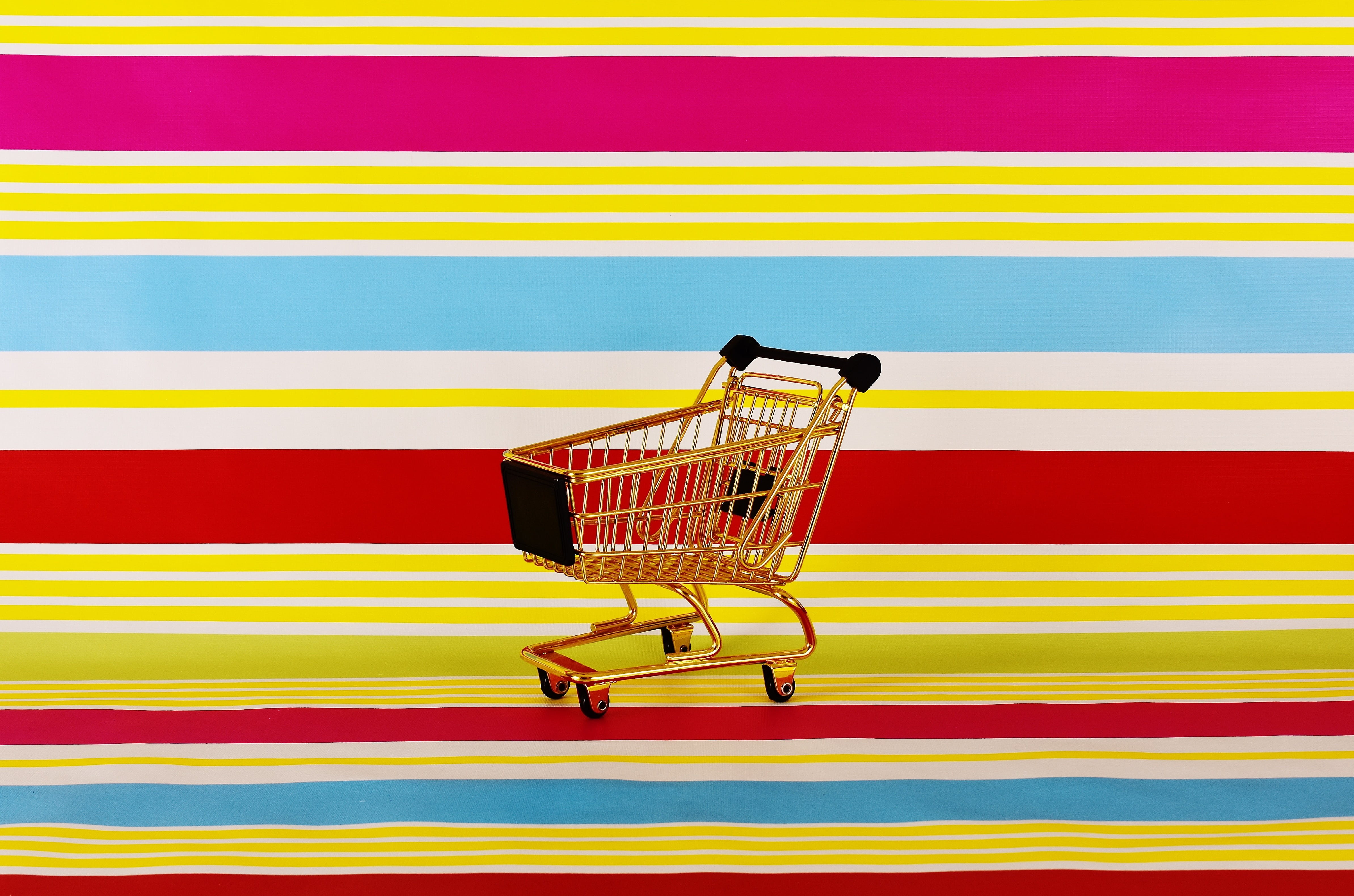 no people, copy space, metal, consumerism, shop, sale, multi colored, buying, buy, 4K, steel, indoors, empty, brown, side view, retail, trolley, black, HD Wallpaper