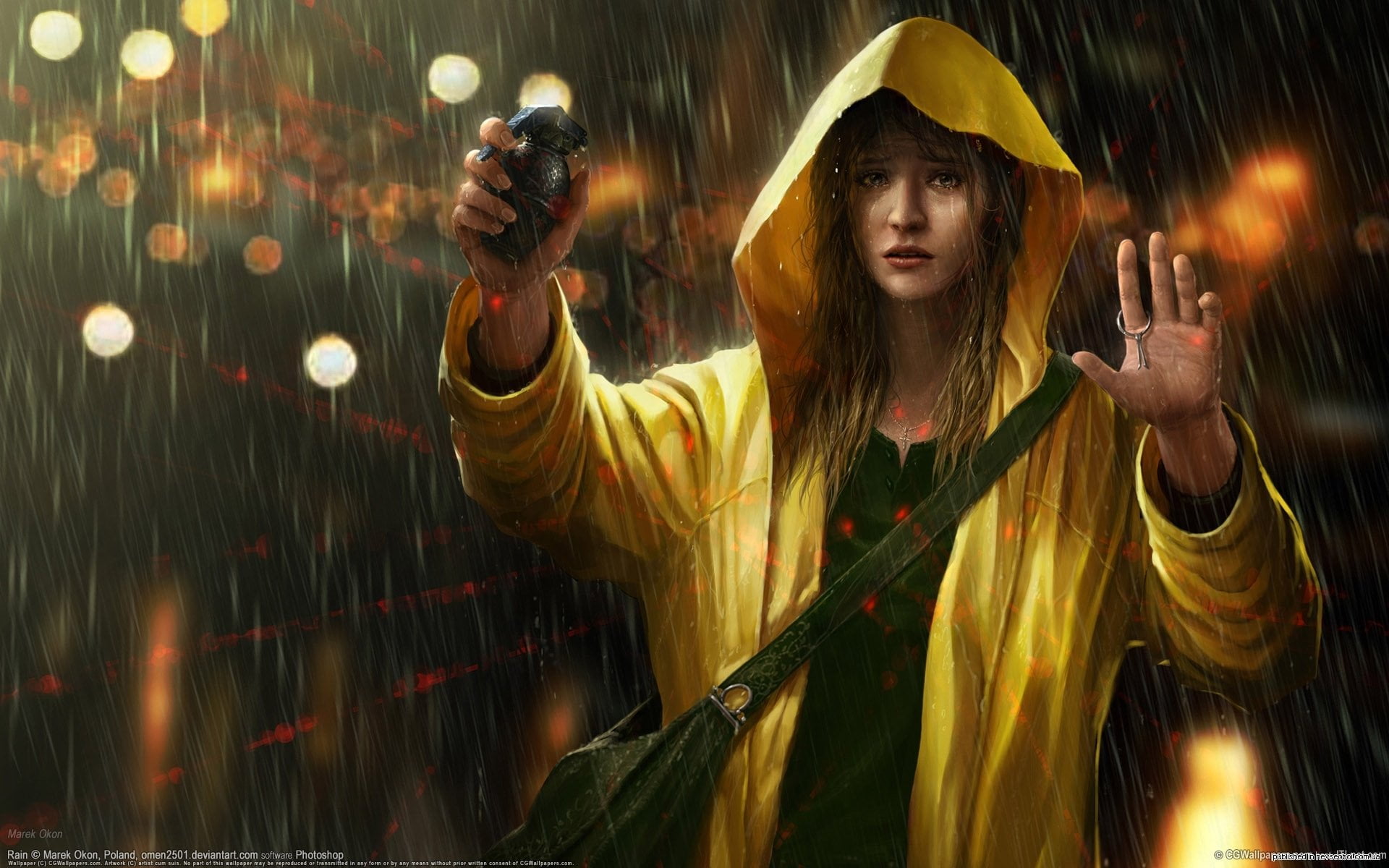 front view, Grenade, clothing, hat, Sci Fi, adult, young women, Women, holding, headshot, beautiful woman, young adult, looking at camera, night, one person, HD Wallpaper