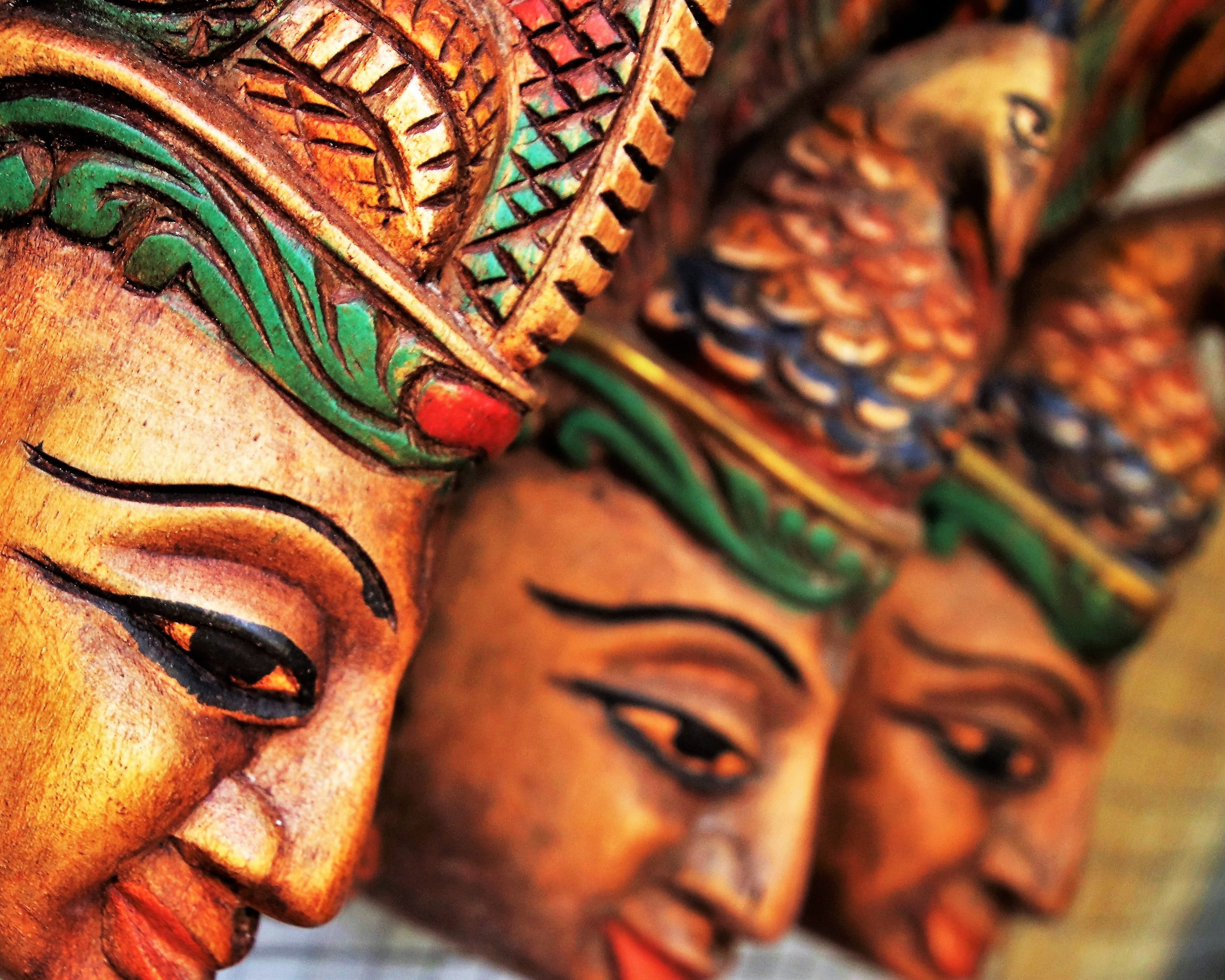 sri lanka, multi colored, the style of the country, mask, figure, orange color, traditional, close-up, day, no people, sculpture, pattern, ornament, in a row, HD Wallpaper