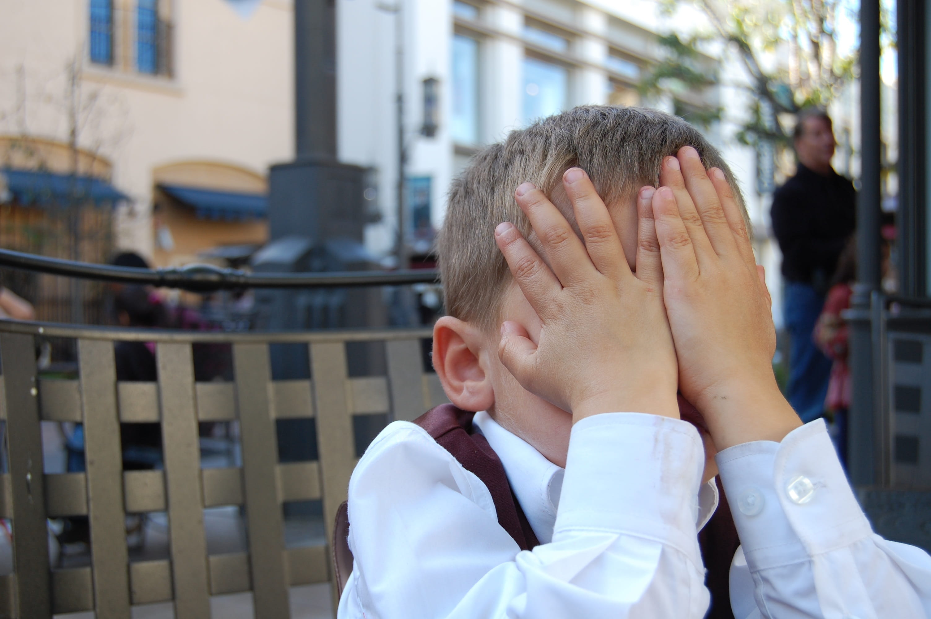 hands covering eyes, day, tired, dress, dress shirt, youth, city, wearing, real people, architecture, portrait, shame, boy, close, facepalm, time, eyes, HD Wallpaper