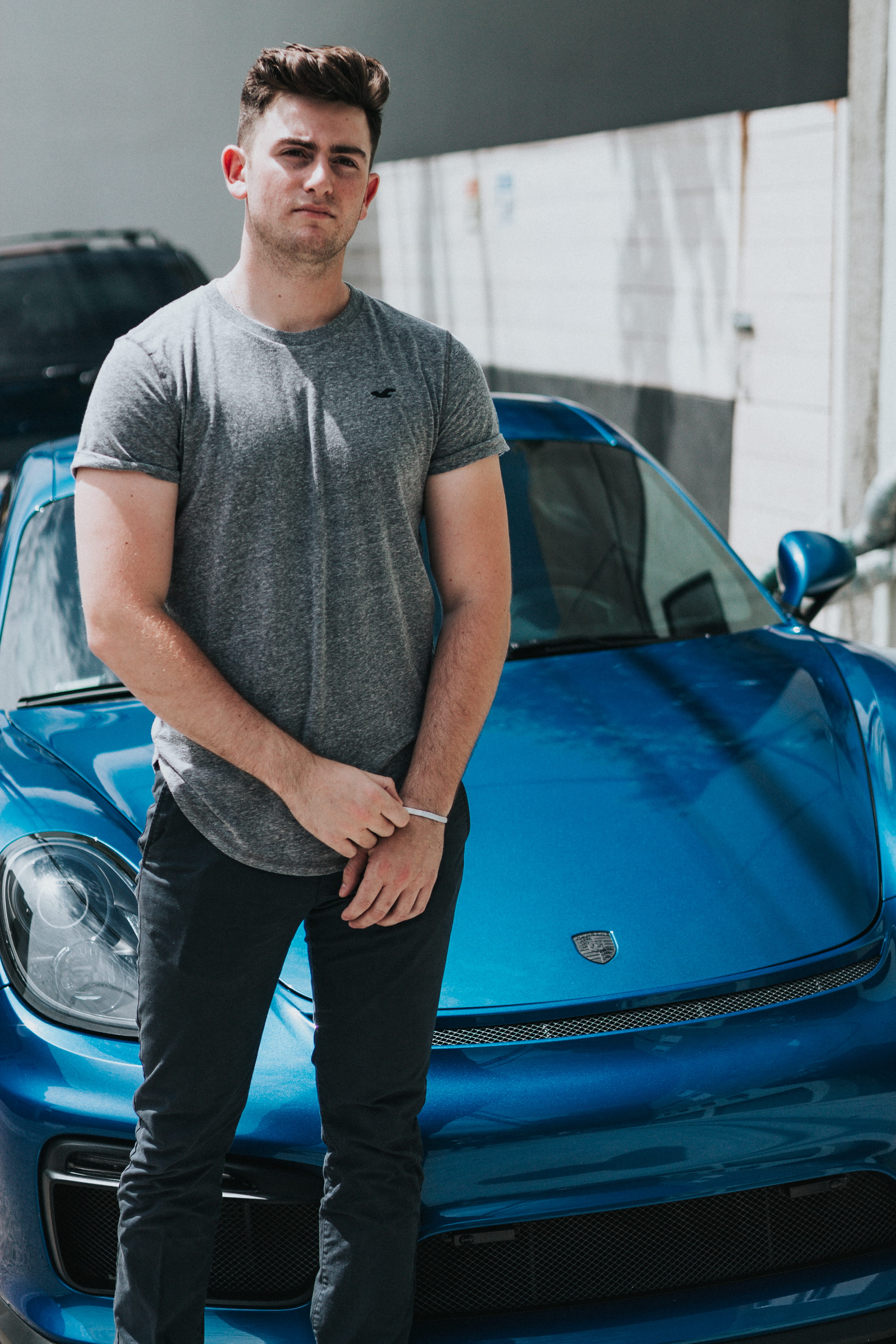 lifestyles, wearing, one person, neck, s, looking at camera, t, three quarter length, young adult, grey, porsche, 4K, crew, men, blue, transportation, Phone HD Wallpaper
