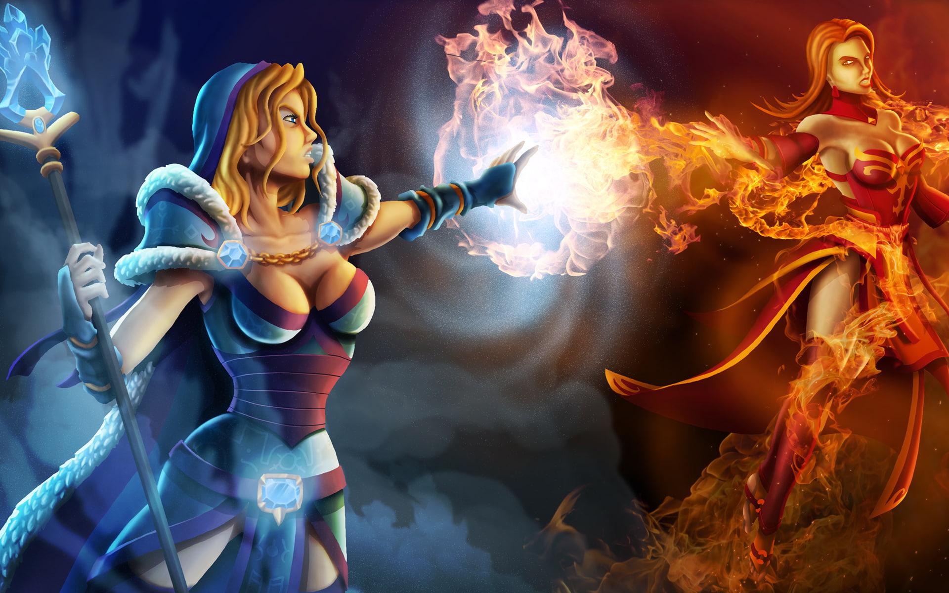 mobile, desktop, fire, maiden, crystal, dota, girls, tablet, wariors, magic, hd, phones, 1080P, HD Wallpaper