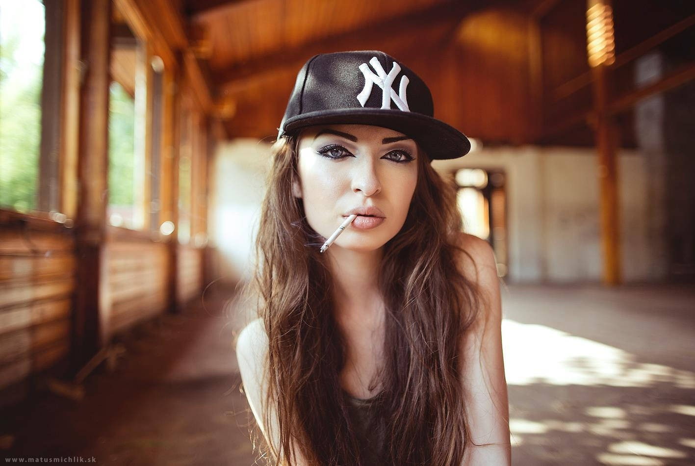 smoking, brunette, cigars, portrait, Caucasian, beautiful people, 720P, young women, baseball caps, human face, cigarettes, teenager, long hair, headshot, HD Wallpaper