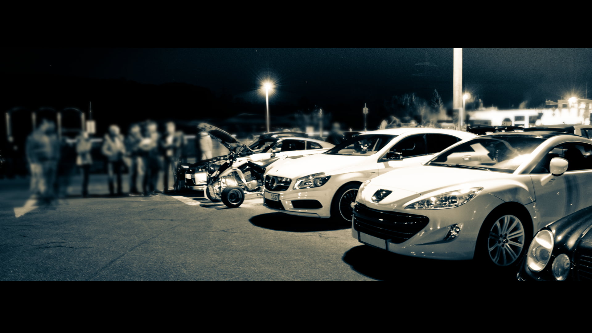 racing, focus on foreground, car, motor vehicle, headlight, outdoors, sports car, night, luxury, street, three, building exterior, white, Mitsubishi, land vehicle, HD Wallpaper