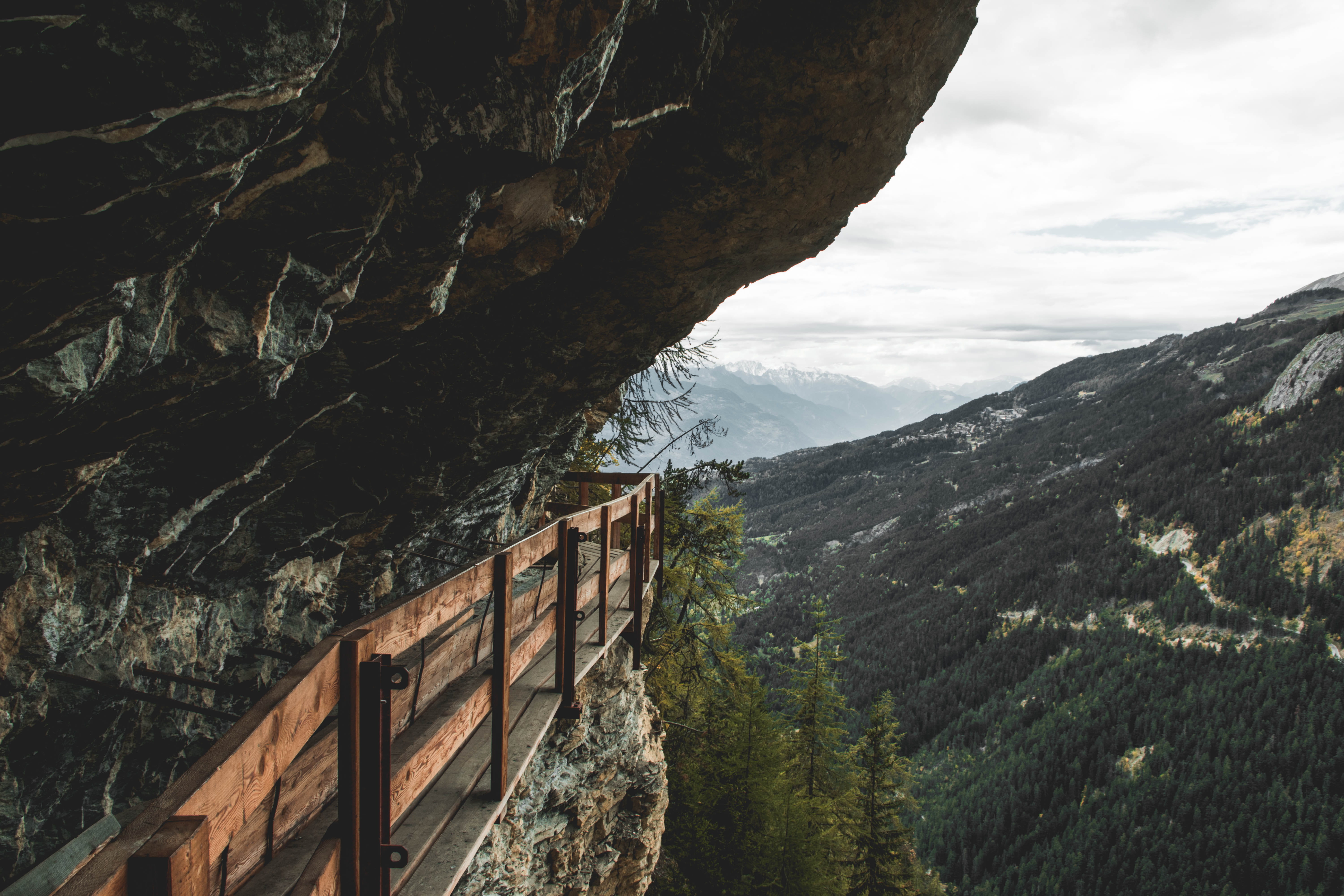 ice, mountain range, tranquil scene, tree, sky, switzerland, architecture, cliff, scenery, plant, formation, travel, no people, crans-montana, housing, HD Wallpaper