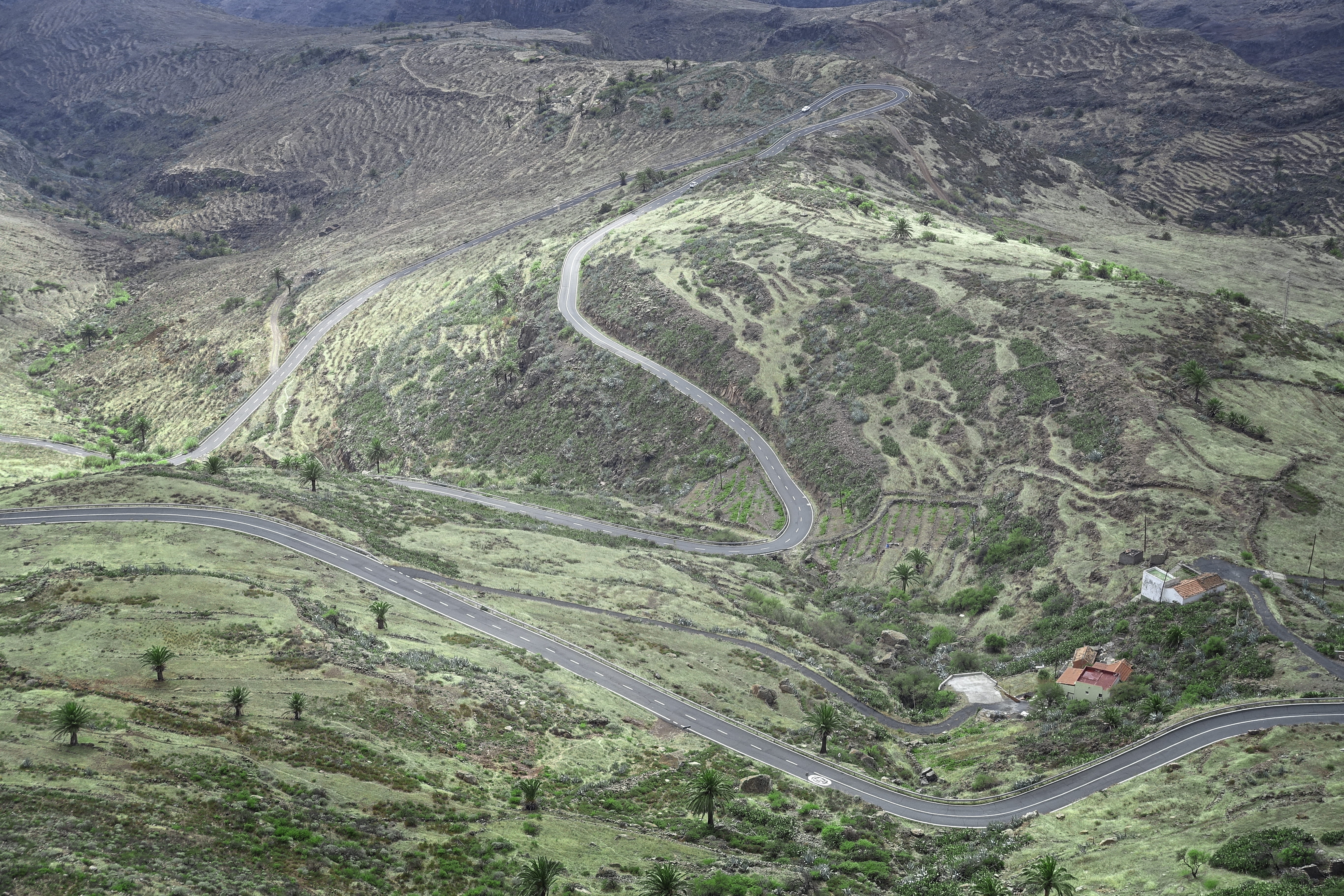 mountain range, aerial view, way, landscape, intersection, road, ditch, la gomera, runway, slope, overpass, rock, no people, scenics - nature, tranquil scene, HD Wallpaper
