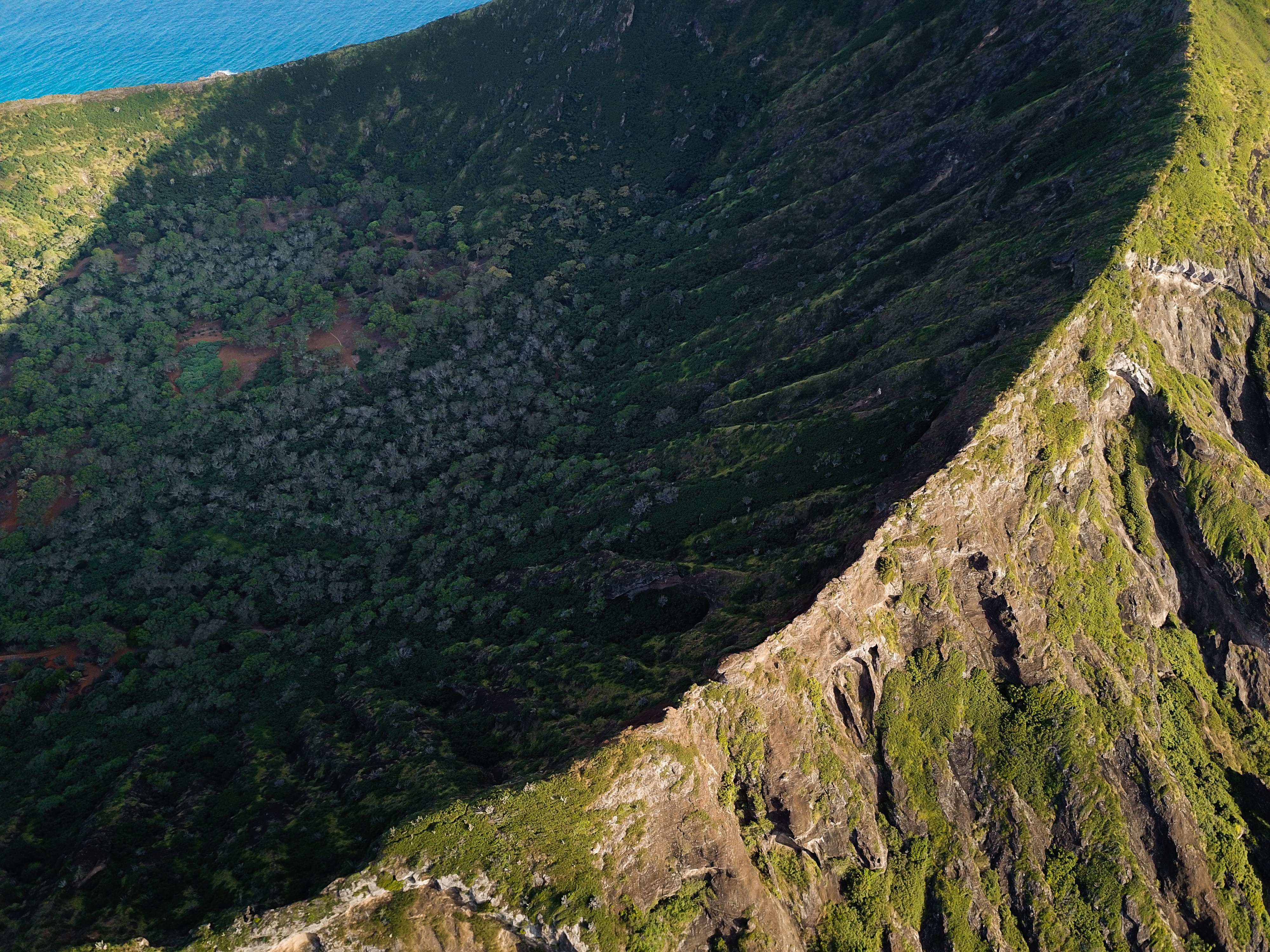 plant, green color, day, environment, mountain, formation, landslide, ocean, nature, mountain range, no people, 4K, sunlight, crater, tropical, wanderlust, HD Wallpaper