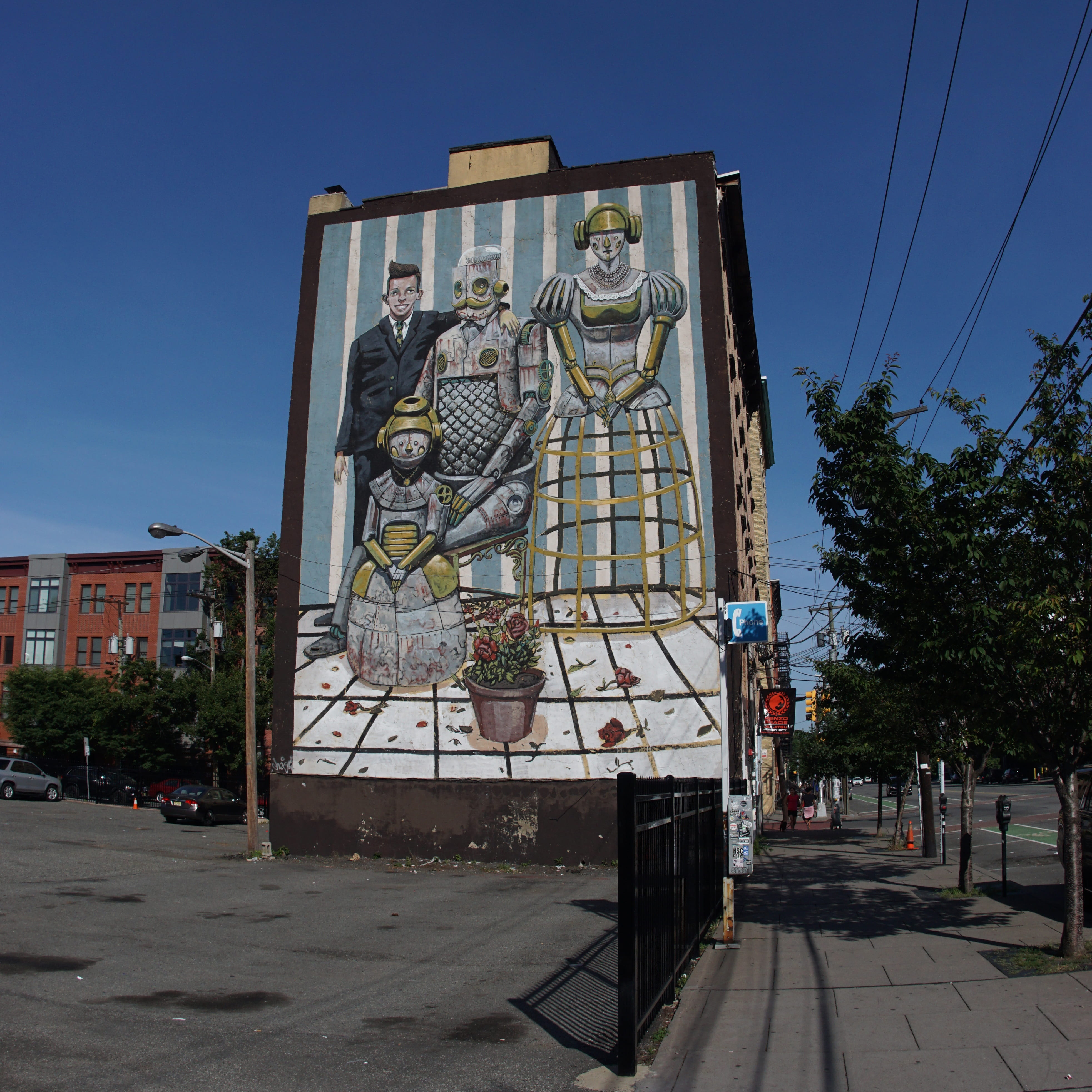 columbus drive, belief, day, street art, united states, city, male likeness, jersey city, mural, clear sky, human representation, building exterior, outdoors, Phone HD Wallpaper