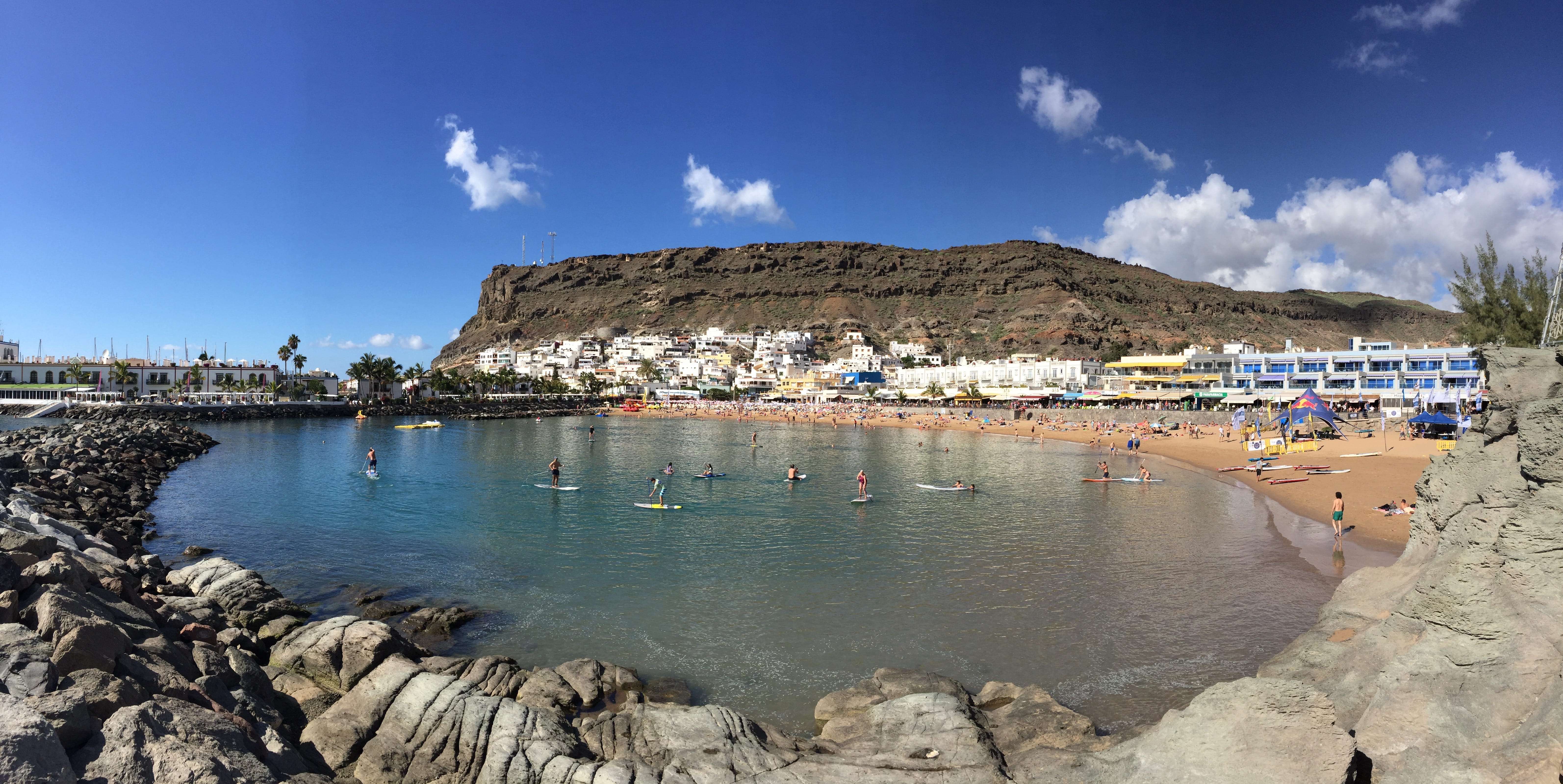 sky, building exterior, bay, building, nature, rock - object, Beach, Puerto De Mogan, ocean, solid, coastline, architecture, outdoors, land, sea, cloud - sky, HD Wallpaper