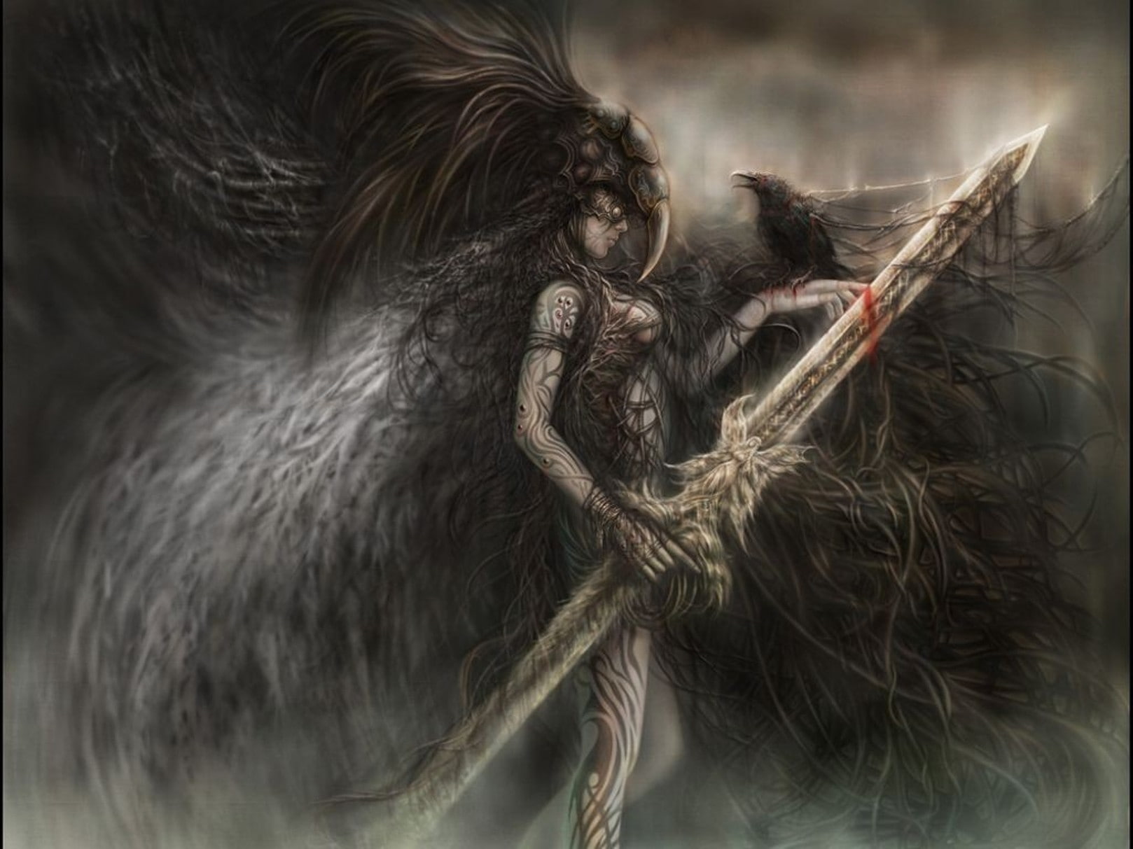fantasy, weapons, warrior, blood, 720P, royo, luis, art, HD Wallpaper