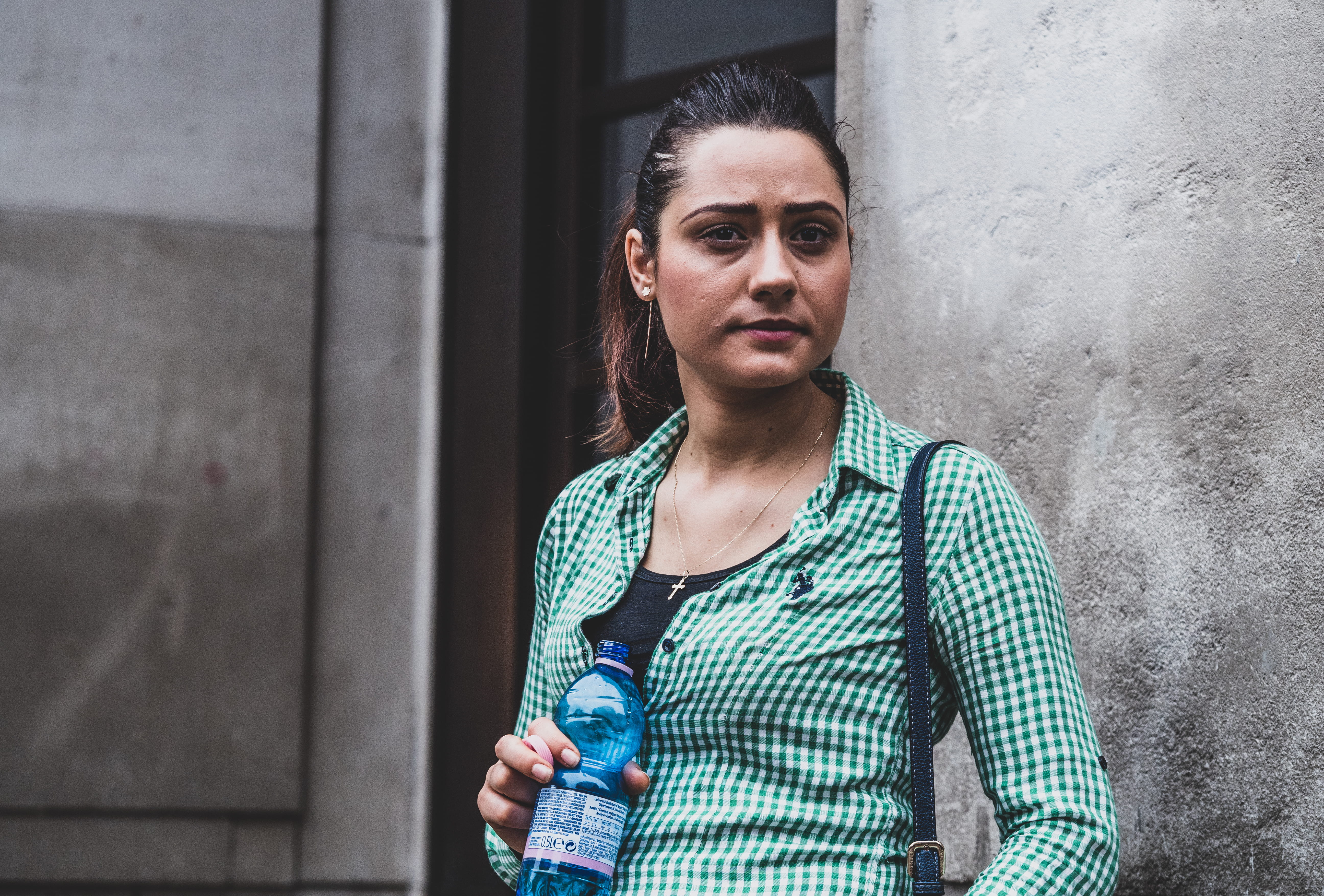 female, beautiful woman, standing, real people, casual clothing, drink, united kingdom, portrait, young adult, person, bottle, young women, architecture, HD Wallpaper
