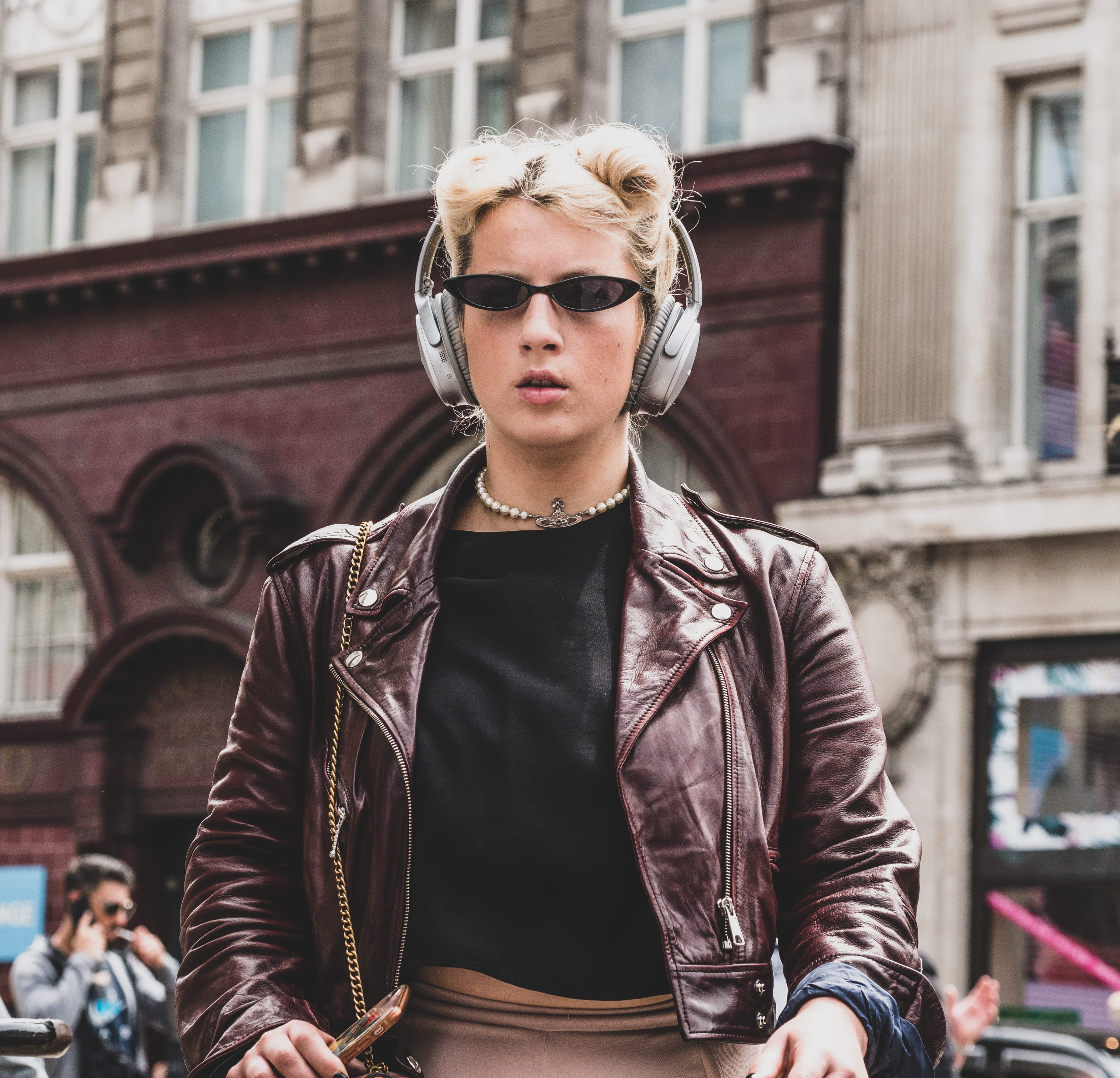 young adult, scarf, sunglasses, person, building, beautiful woman, standing, street, oxford street, lifestyles, hairstyle, real people, one person, coat, HD Wallpaper