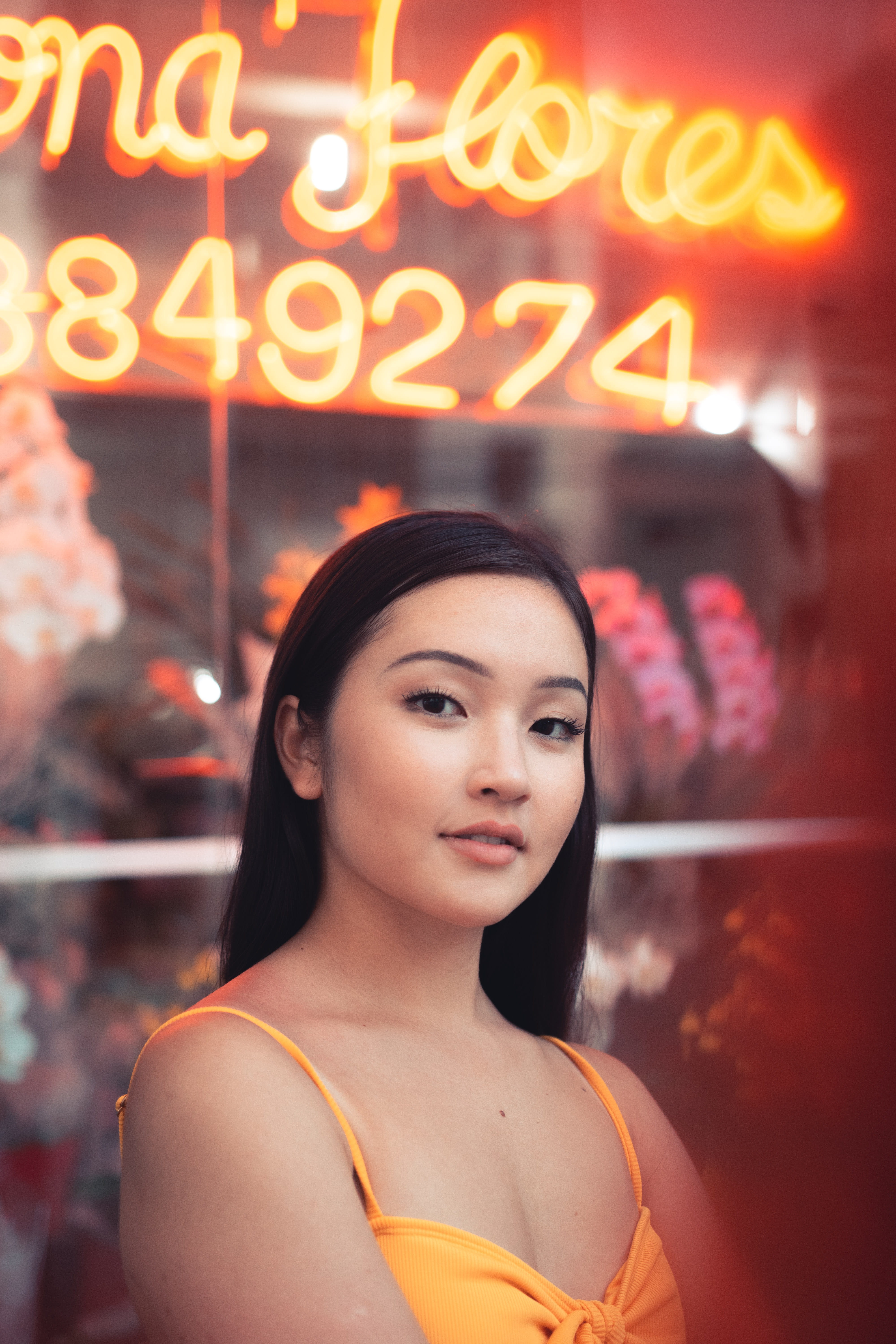 women, beauty, beautiful, focus on foreground, young adult, sign, lifestyles, portrait, night, beautiful woman, headshot, one person, adult, person, neon sign, Phone HD Wallpaper