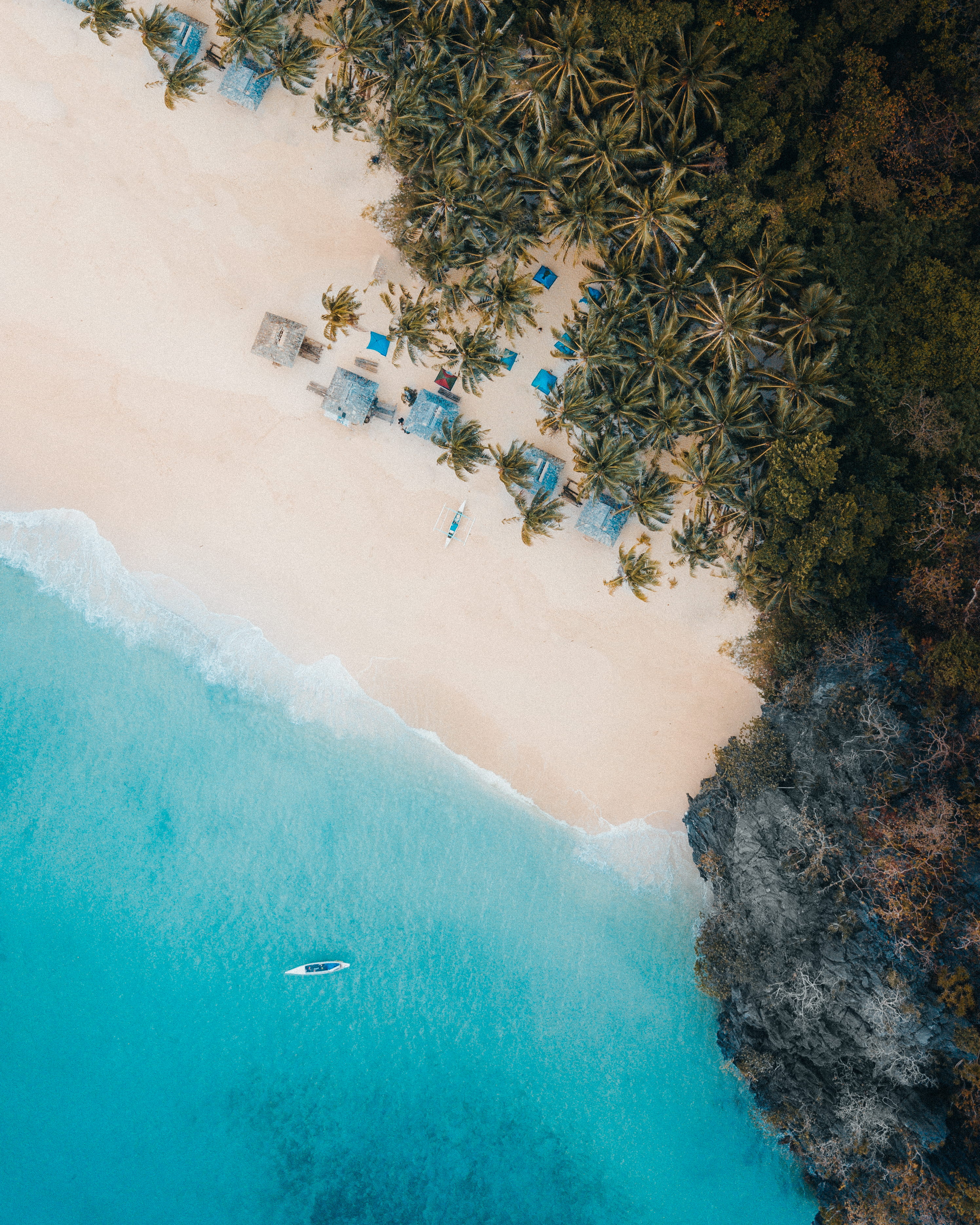shack, vacation, paradise, blue, nature, tranquility, trees, swimming pool, sea, outdoors, tree, motion, palm, forest, beauty in nature, plant, woodland, Phone HD Wallpaper