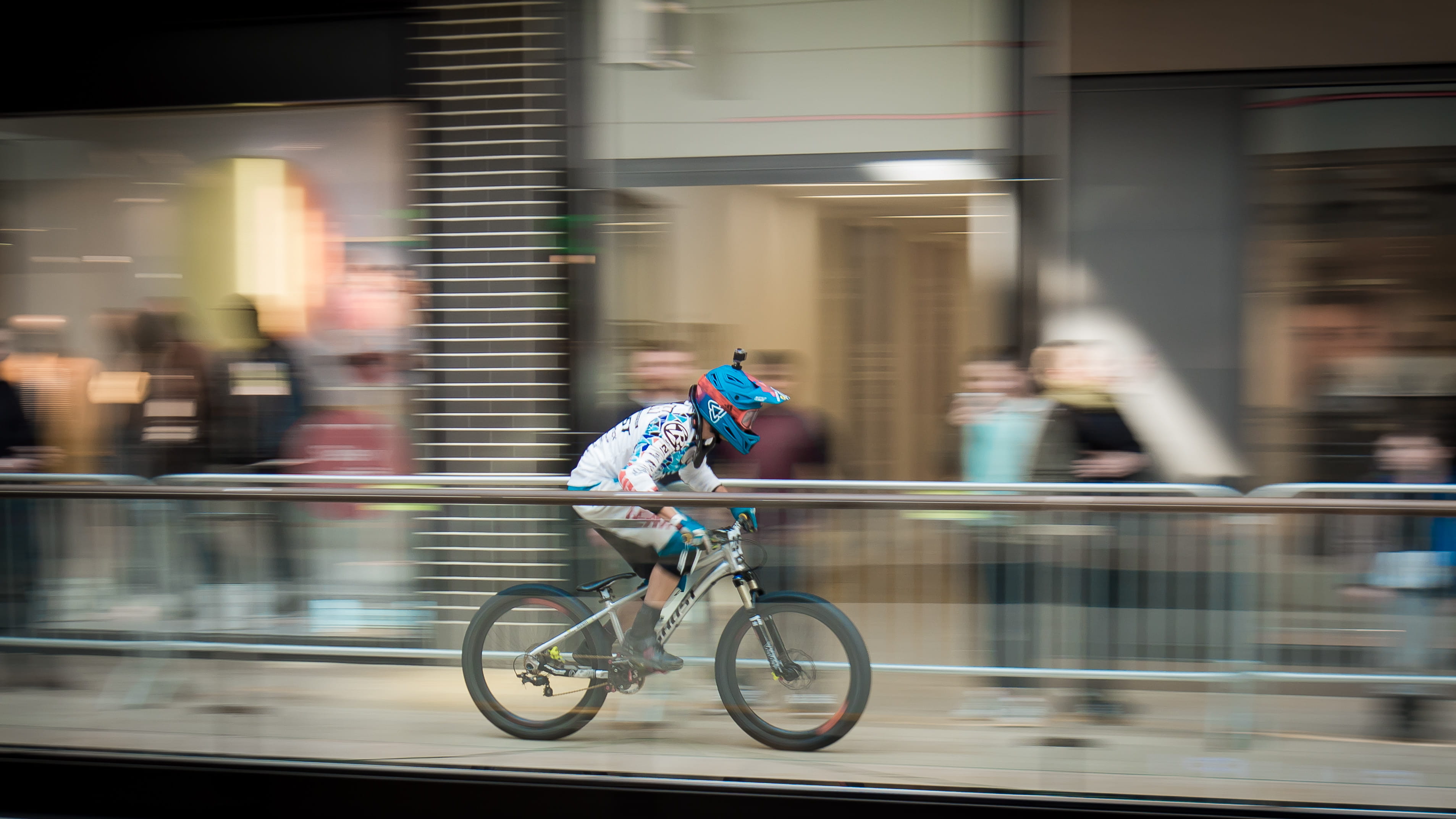 bike, wheel, race, shopping center, adult, biking, lifestyle, riding, cyclist, time lapse, action, panning shot, ride, built structure, lifestyles, speed, HD Wallpaper