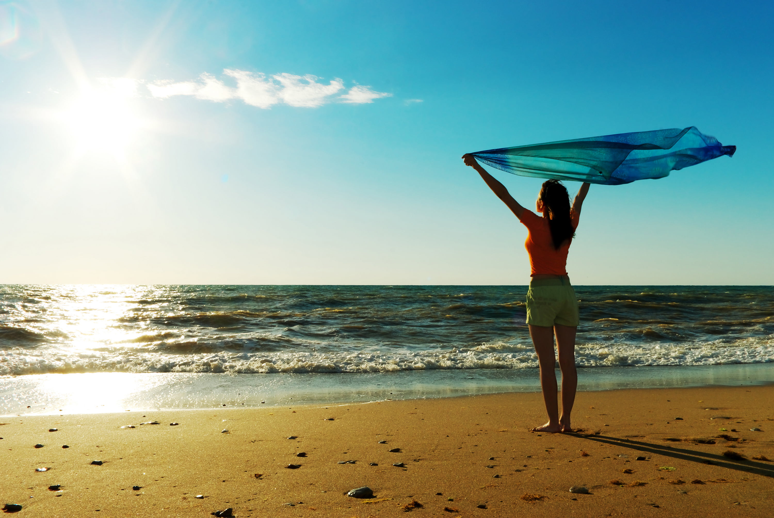 one Person, wave, people, short, sand, sunset, girls, sport, shirt, mood, real people, 2K, full length, summer, scenics - nature, young Adult, the sun, HD Wallpaper