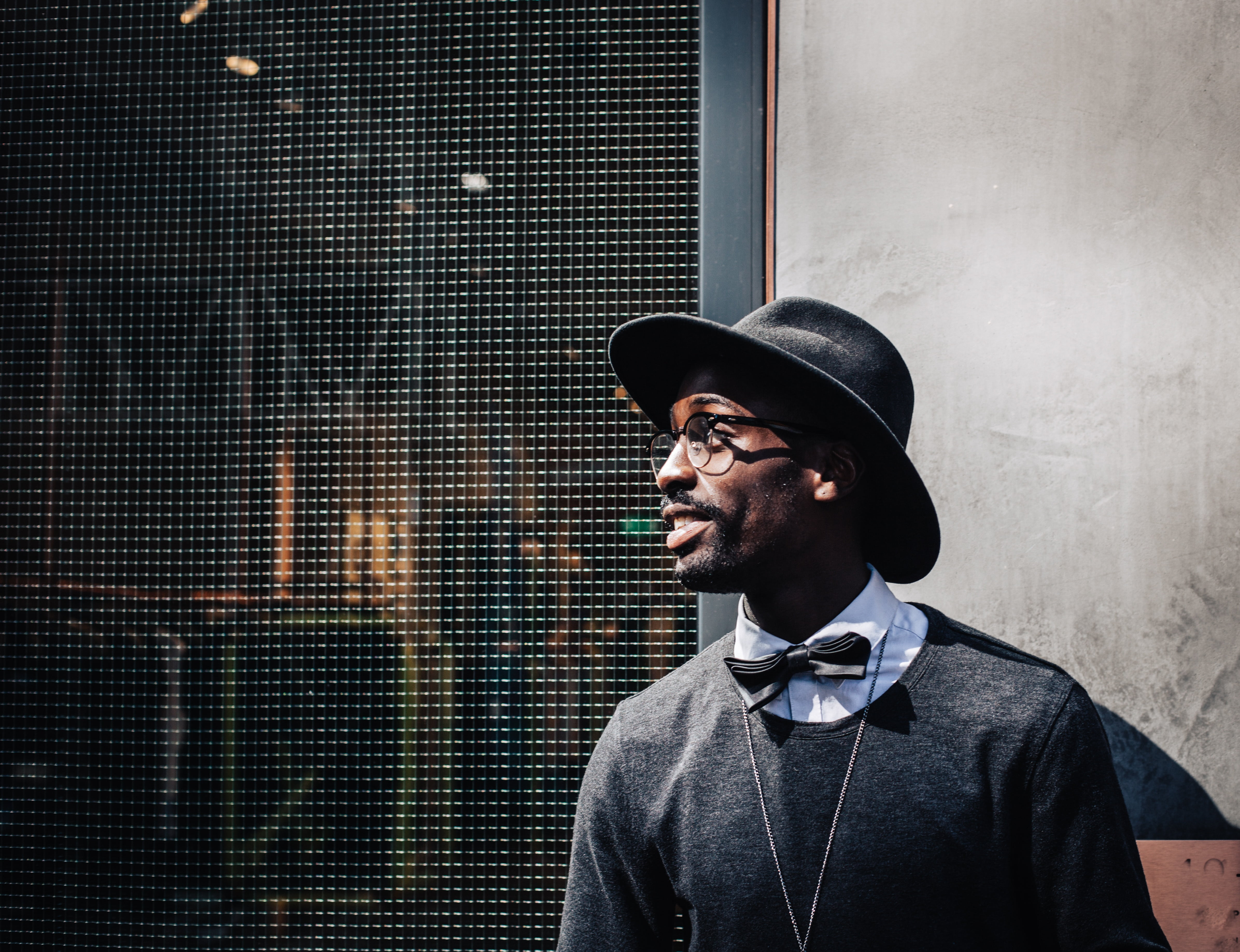 hat, man, beard, 4K, night, standing, eyeglasses, fashion, adults only, headshot, cap, one person, gray, wearing, black, real people, portrait, beside, HD Wallpaper