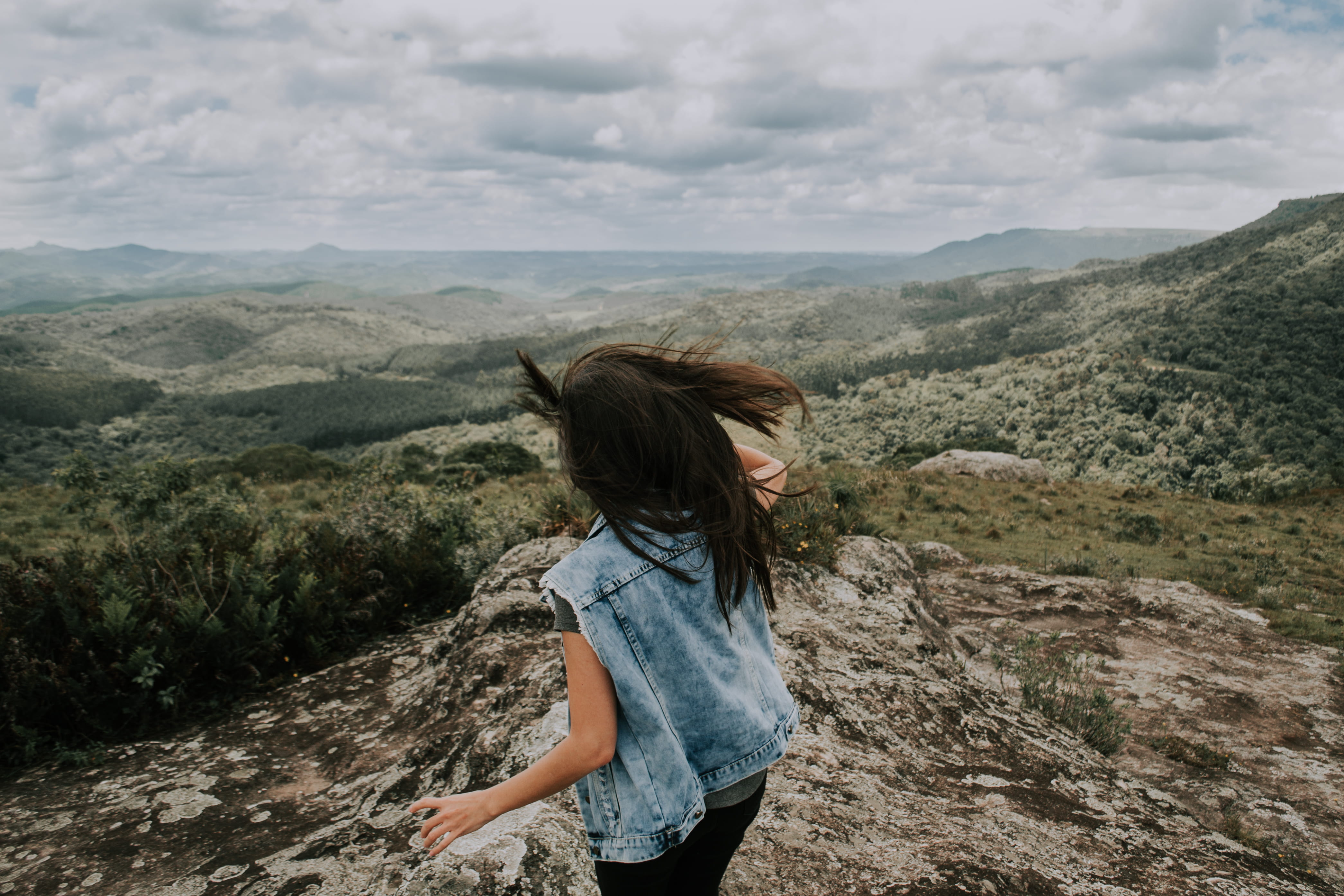 woman, hairstyle, scenics - nature, wearing, faceless, standing, women, mountain range, leisure activity, mountain, environment, one person, landscape, HD Wallpaper