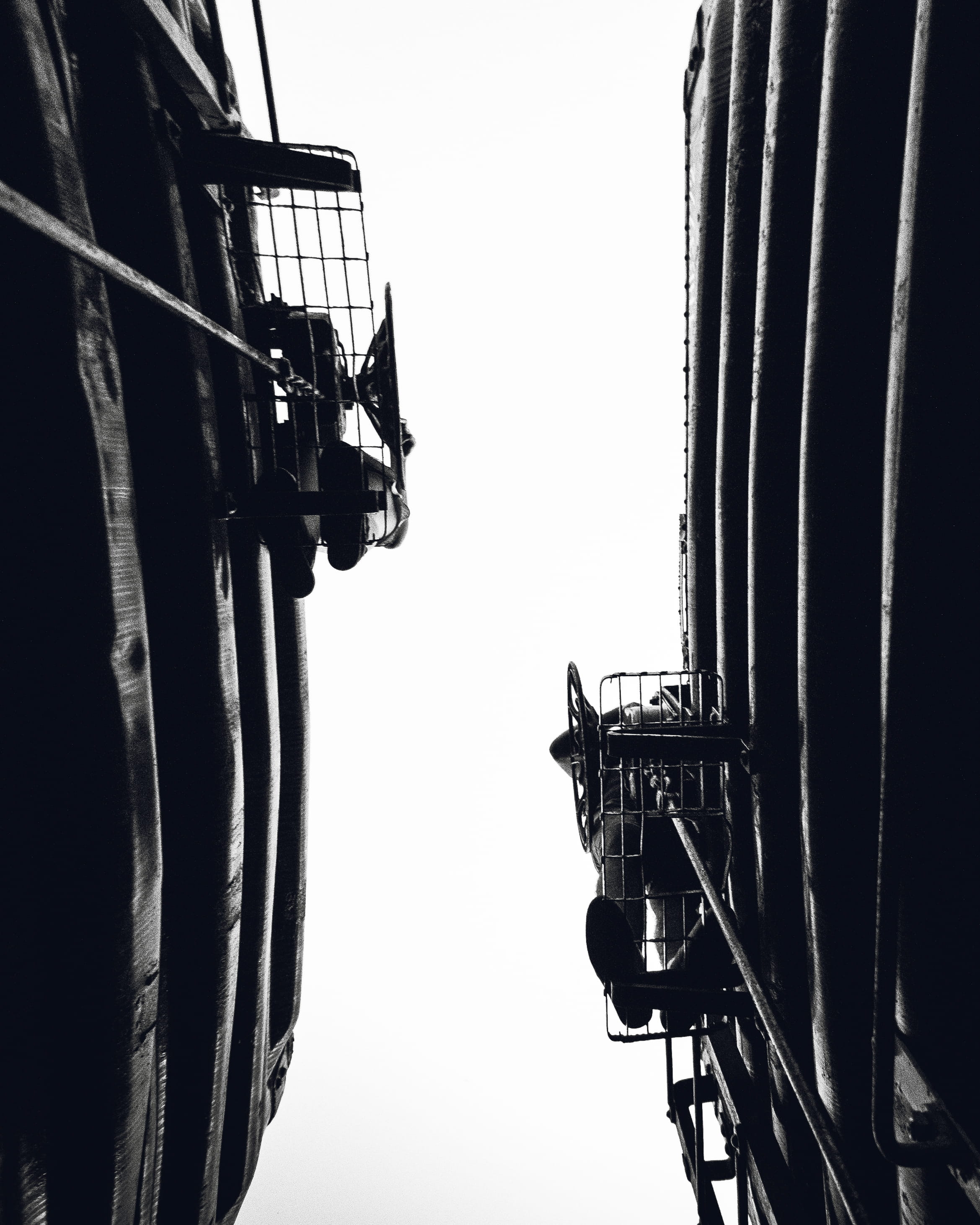 architecture, clear sky, low angle view, faceless, day, built structure, industry, train, standing, copy space, building exterior, under, outdoors, view, Phone HD Wallpaper