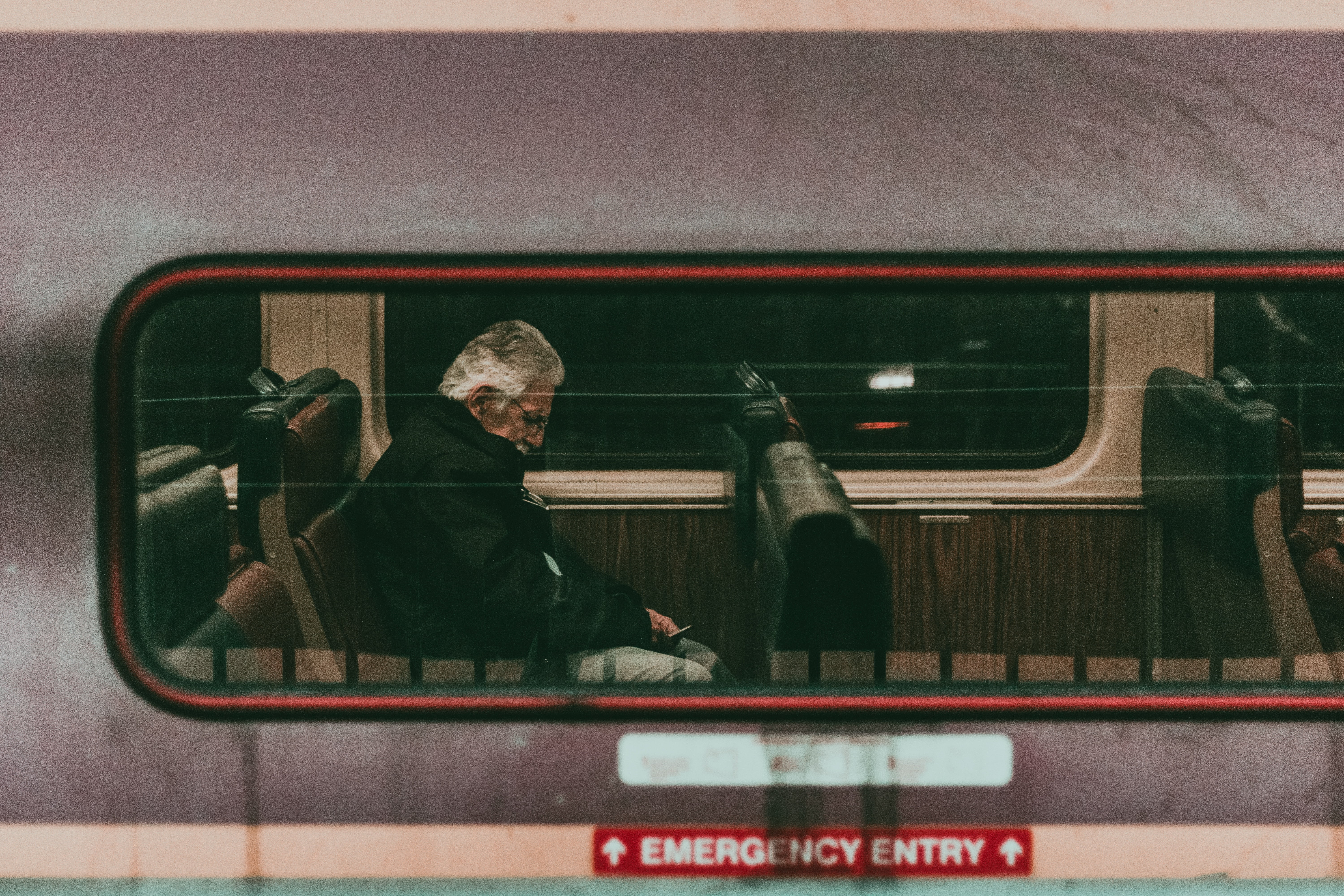 vehicle, travel, 5K, glass - material, mode of transport, train - vehicle, land vehicle, railroad station platform, one person, mirror, journey, old, inside, HD Wallpaper
