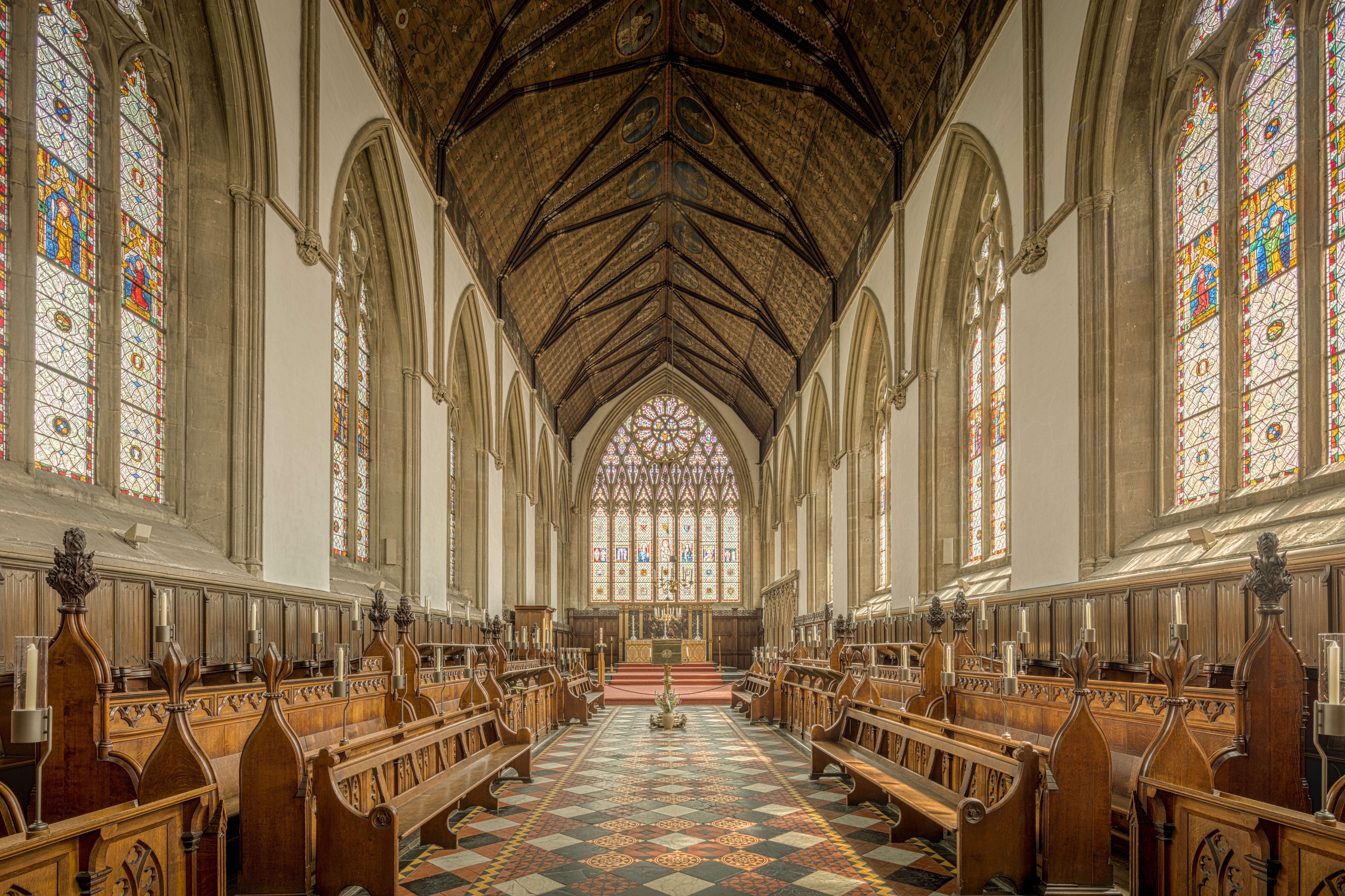 merton, glass, ornate, merton college chapel, education, building, spirituality, place of worship, indoors, aisle, university of oxford, concrete, window, HD Wallpaper