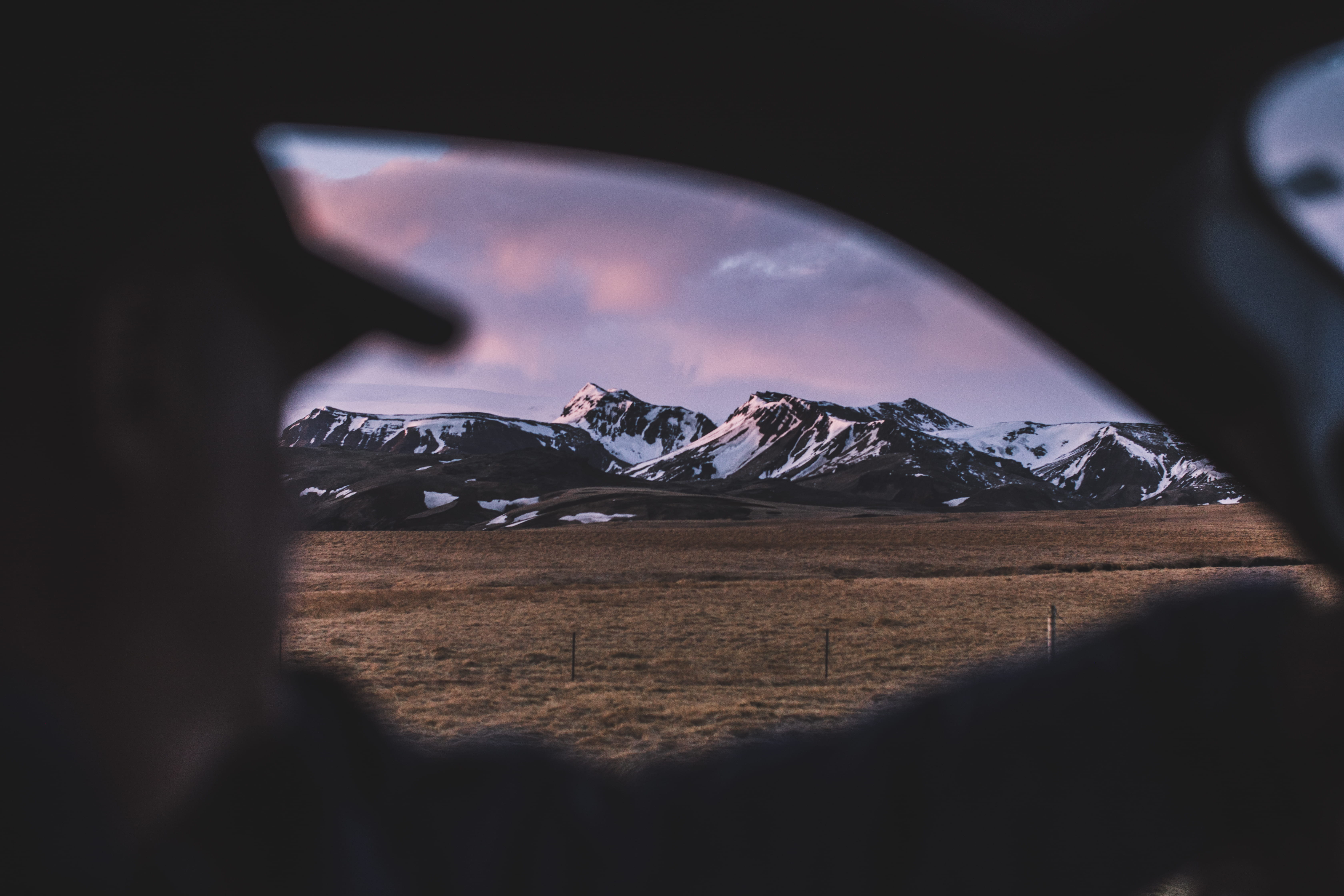 capped, nature, road trip, through window, tranquility, car, landscape, environment, window, mountain range, winter, snow, cloudy, sky, field, selective focus, HD Wallpaper