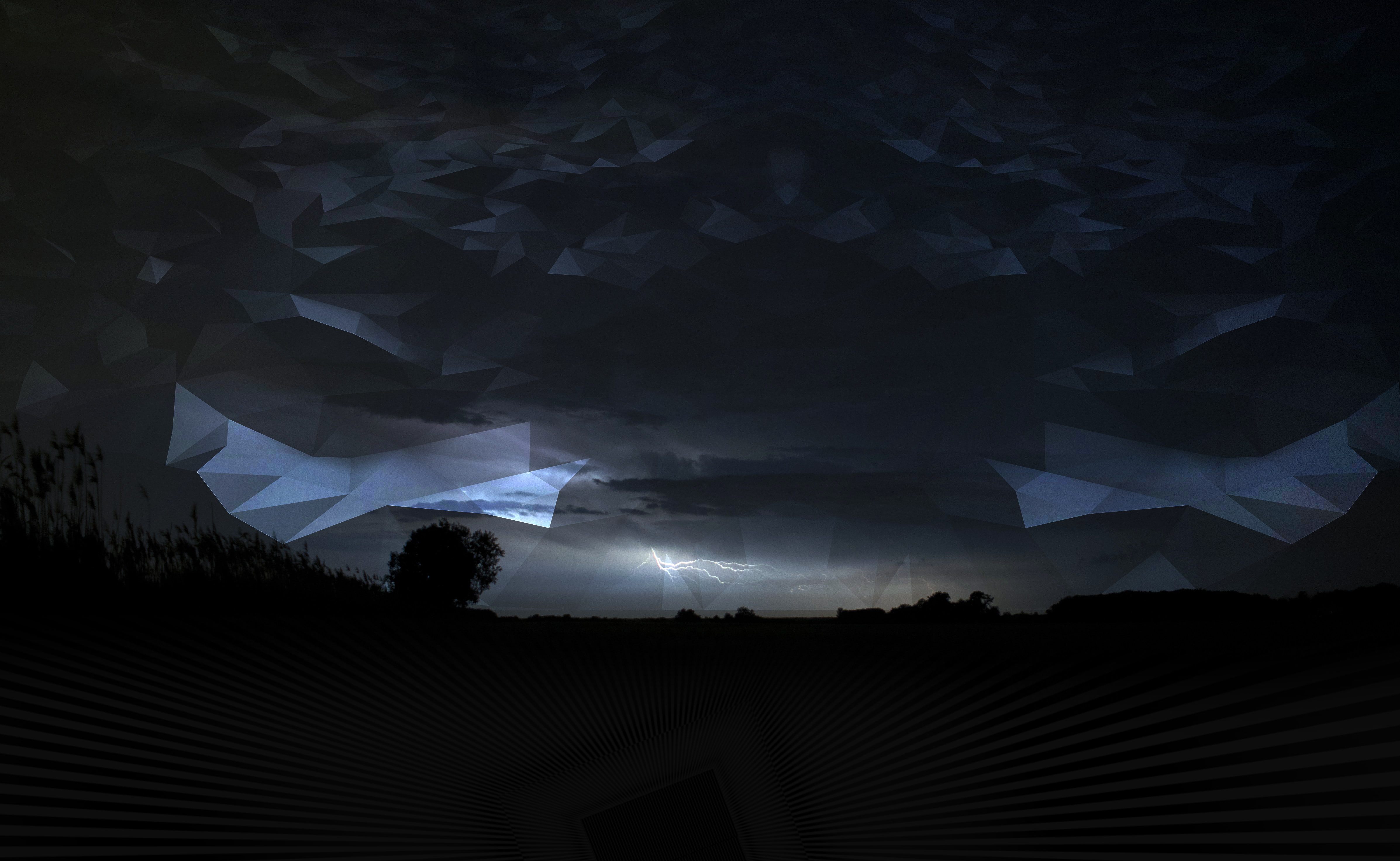 storm, night, beauty in nature, environment, building, silhouette, 4K, dark, built structure, low angle view, sky, nature, cloud - sky, pattern, 3D fractal, HD Wallpaper