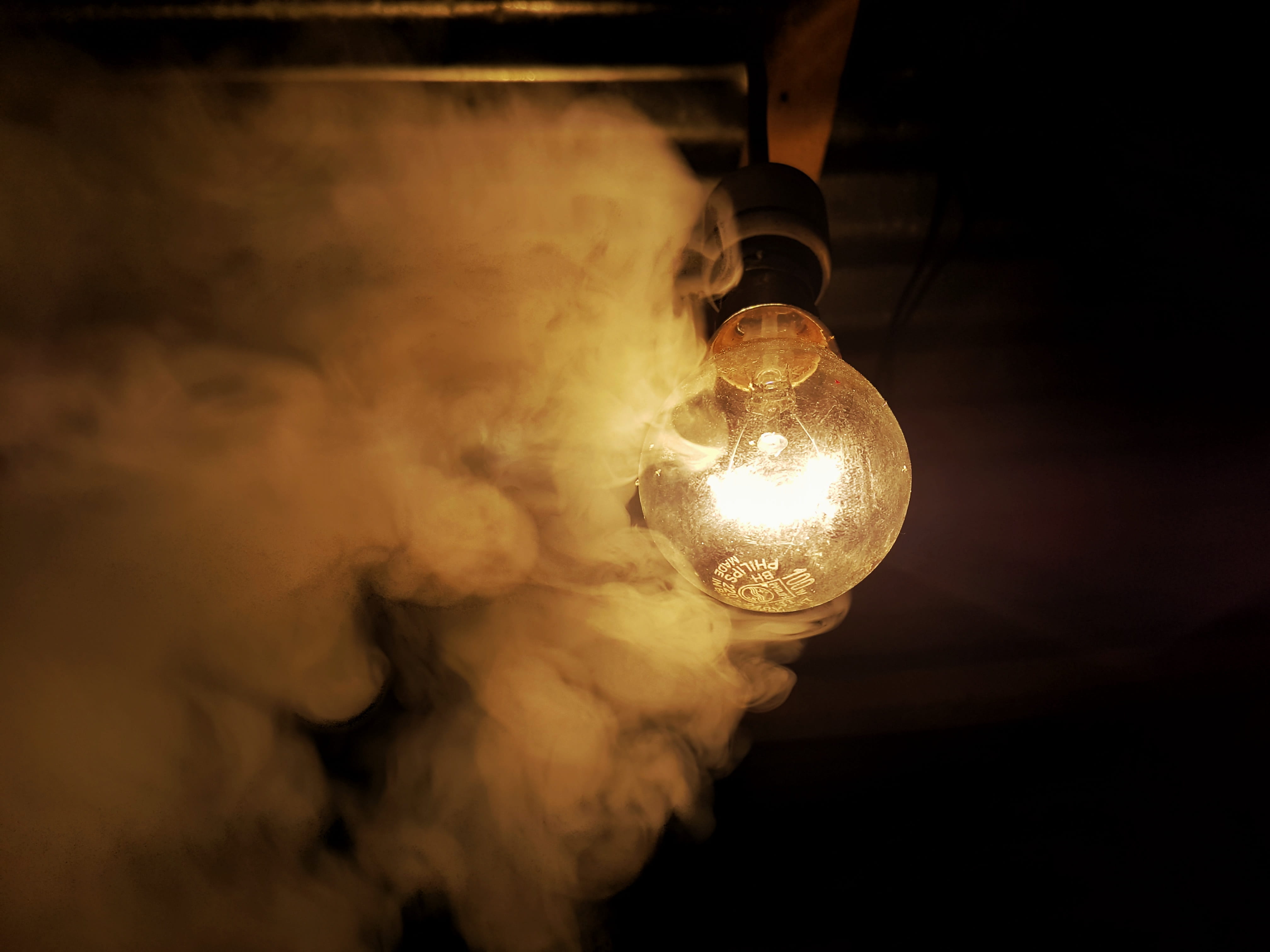 cloud, power supply, low angle view, close-up, 4K, ceiling, lighting equipment, bulb, indoors, no people, smoke, sky, glowing, near, electric lamp, light, HD Wallpaper