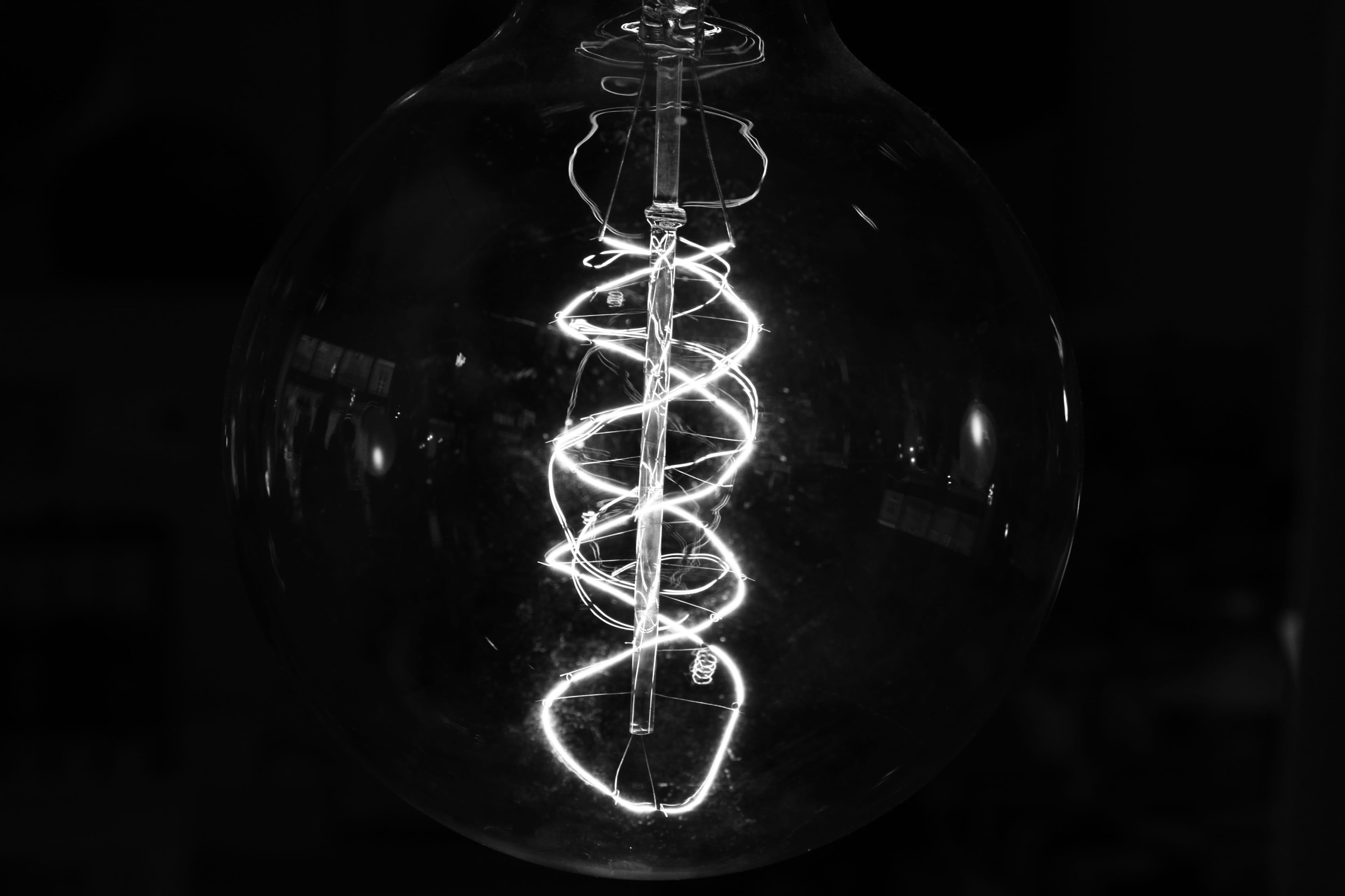 light, indoors, night, monochrome, luxury, black, darkness, lighting, 2K, electricity, sphere, single object, electric light, black and white, white, lighting equipment, HD Wallpaper