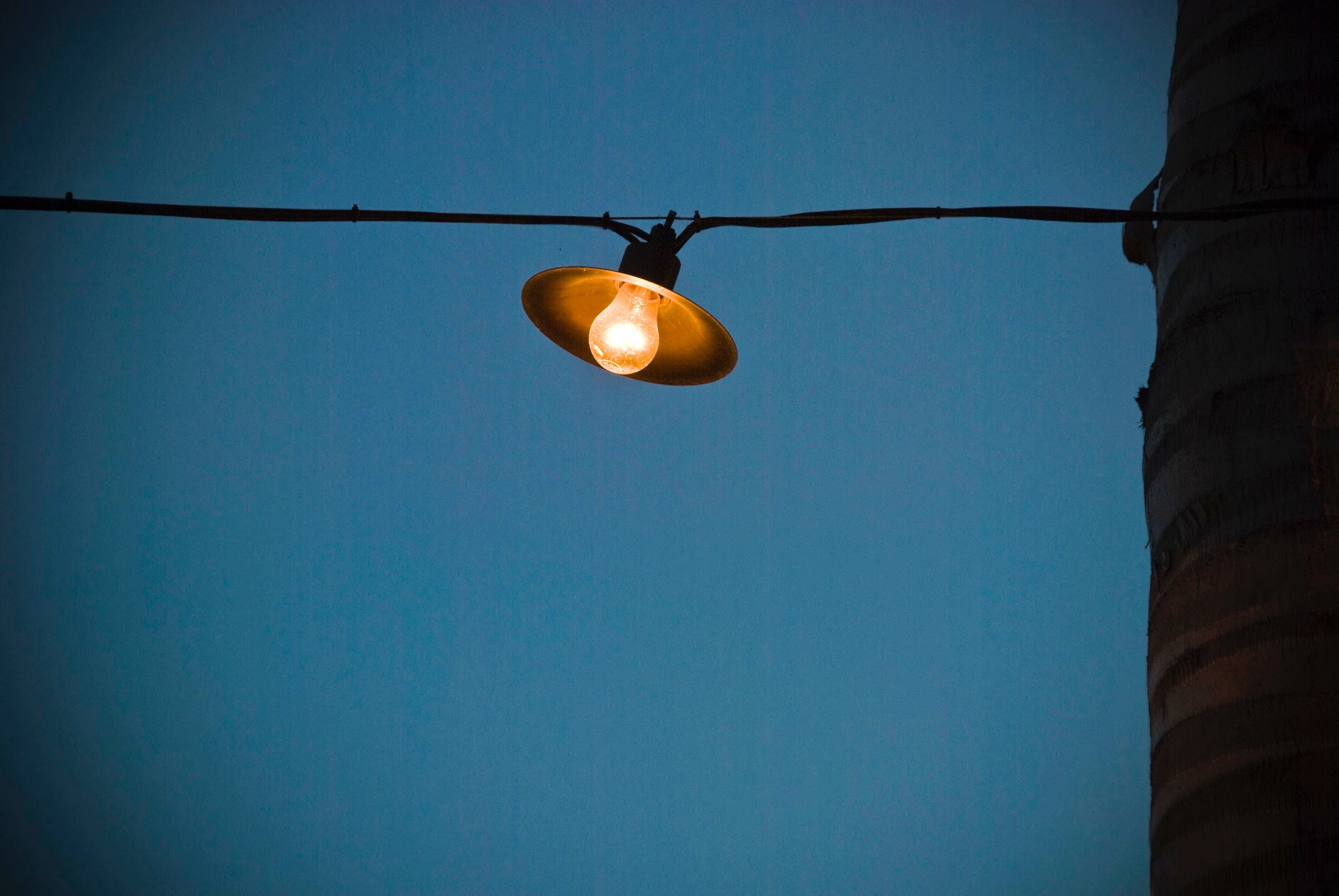 blue, lamp, energy, illuminated, no people, portrait, low angle view, lighting equipment, electric light, 4K, electricity, electric lamp, dusk, power, HD Wallpaper