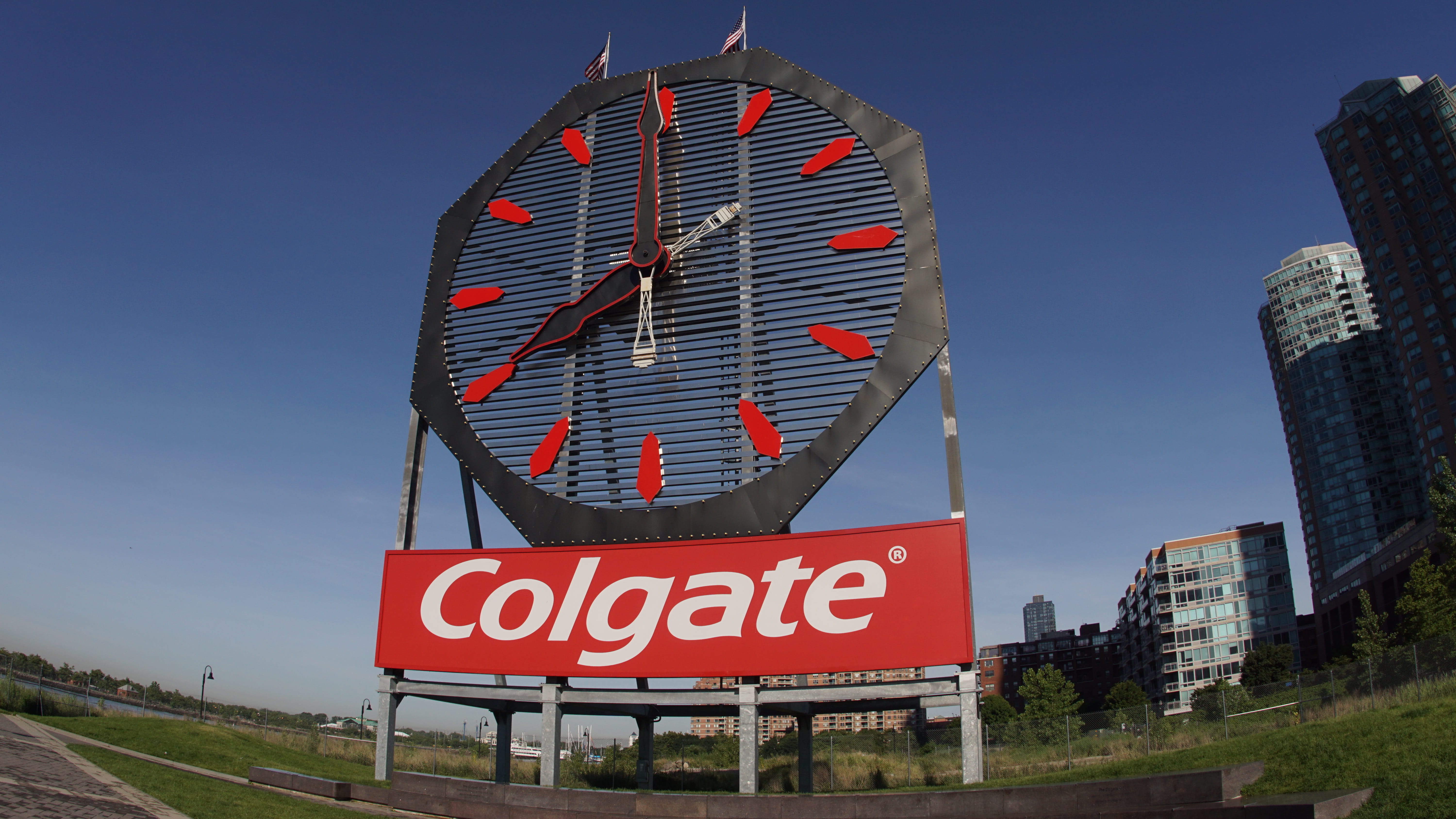 urban, sign, road, city, western script, jersey city, 8 oclock, communication, colgate clock, outdoors, no people, sky, travel destinations, architecture, HD Wallpaper