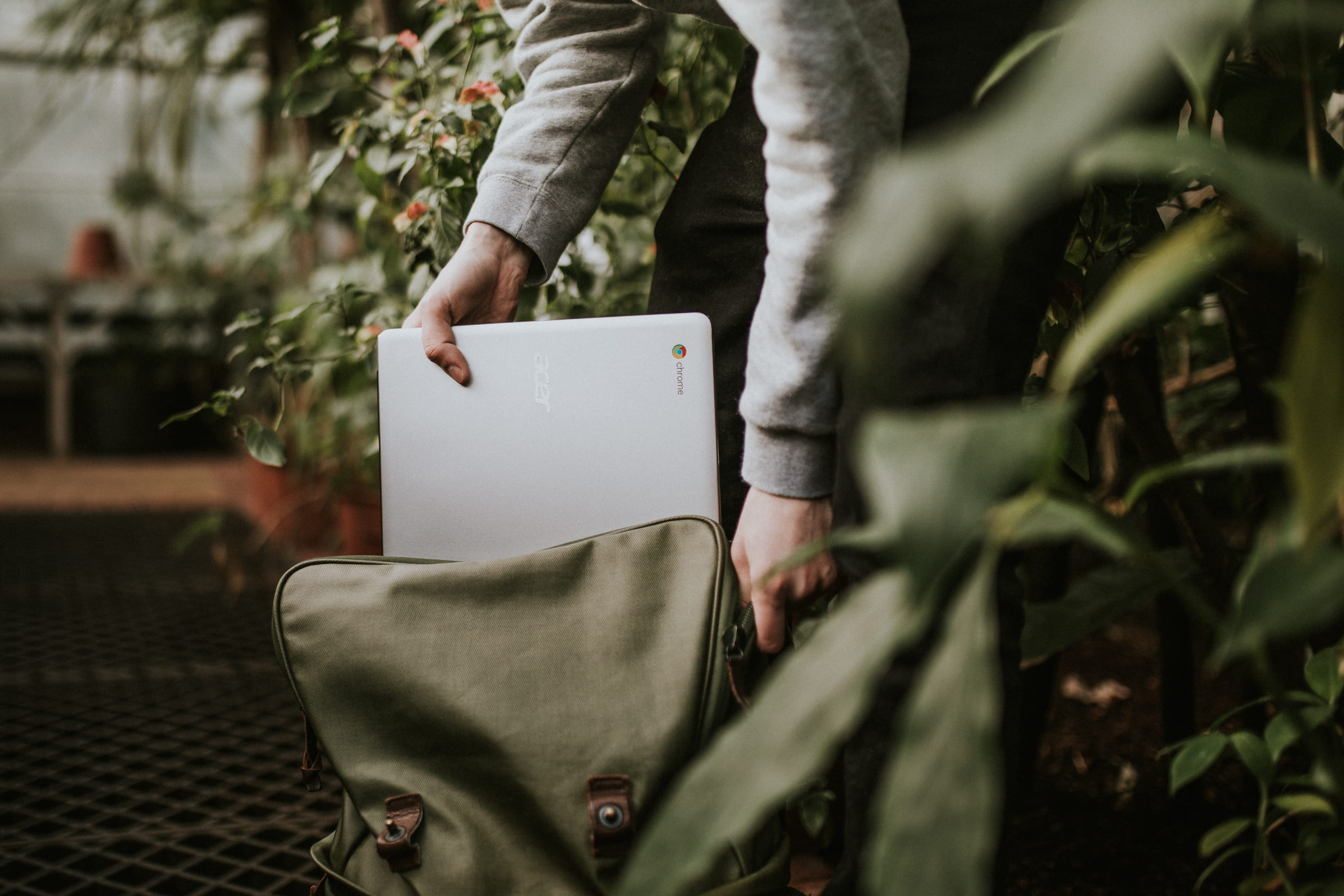 chromebook, clothing, backpack, flowers, pack, human hand, human body part, outdoors, hand, google chromebooks, google, building, sponsored, laptop, carry, HD Wallpaper
