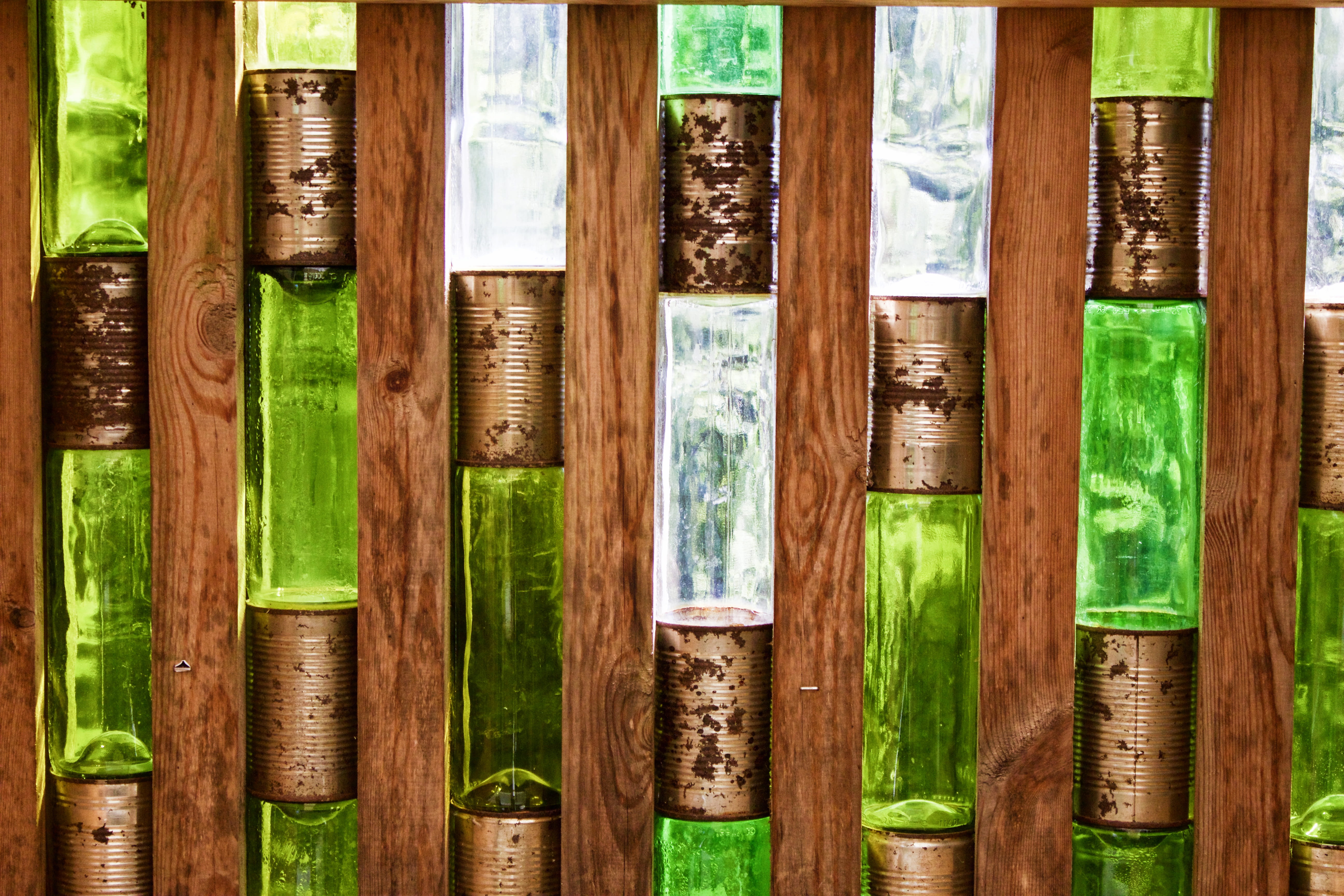 recycled, cans, tree, in a row, plant, wood - material, hanging, close-up, choice, architecture, outdoors, day, design, brown, nature, reused, reclaimed, HD Wallpaper