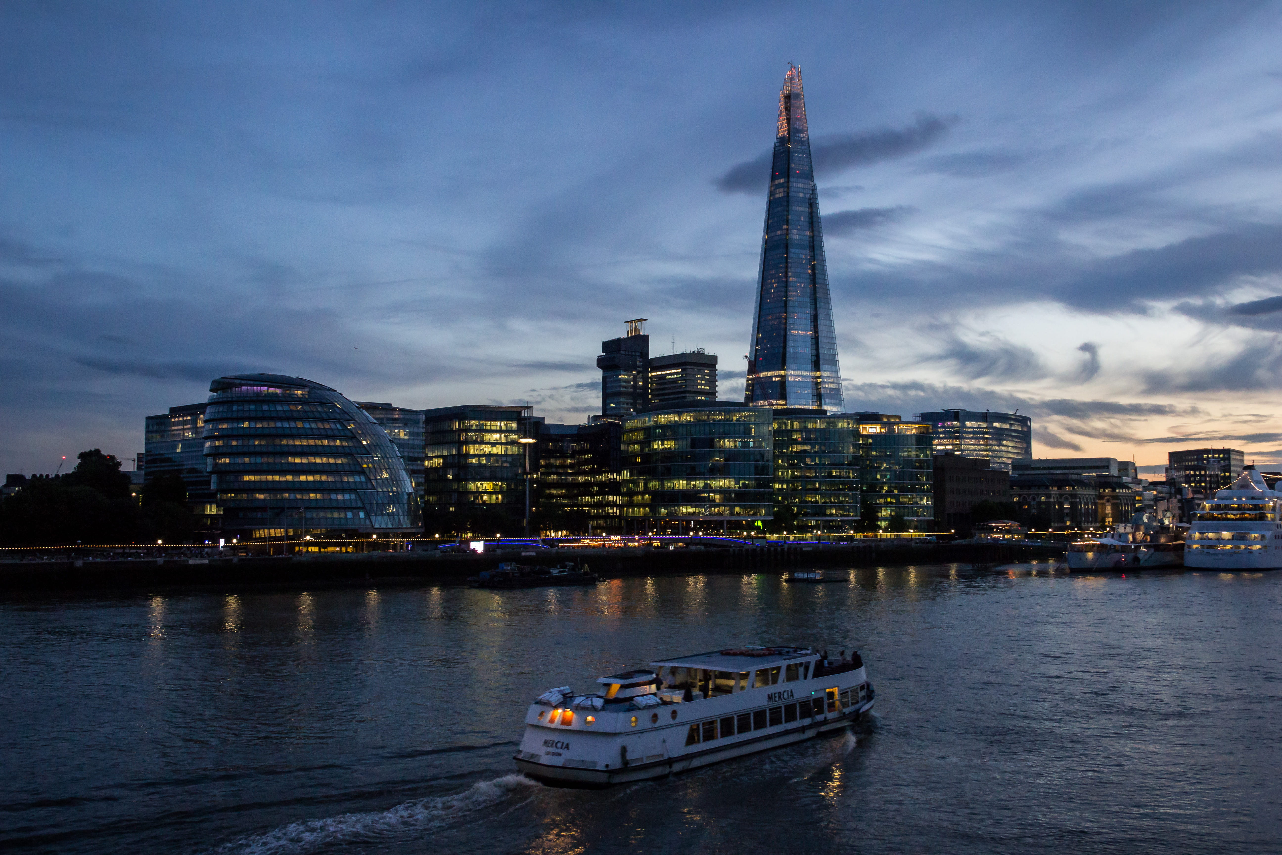 travel destinations, no people, shard, boat, sunset, building exterior, london, outdoors, evening, architecture, built structure, united kingdom, travel, HD Wallpaper