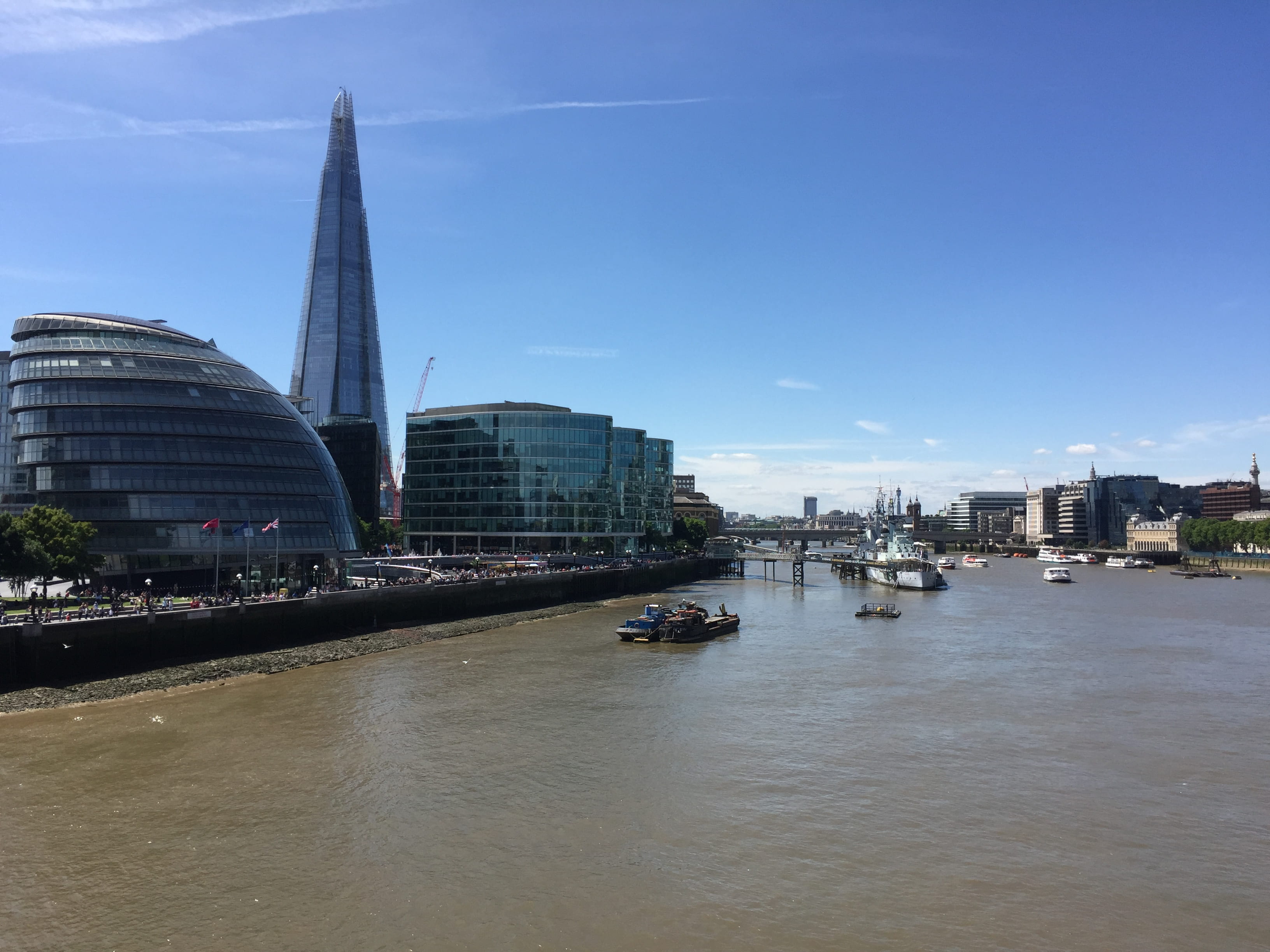 body, nautical vessel, near, water, travel, outdoors, building exterior, built structure, office building exterior, sky, london, bridge, tourism, buildings, HD Wallpaper