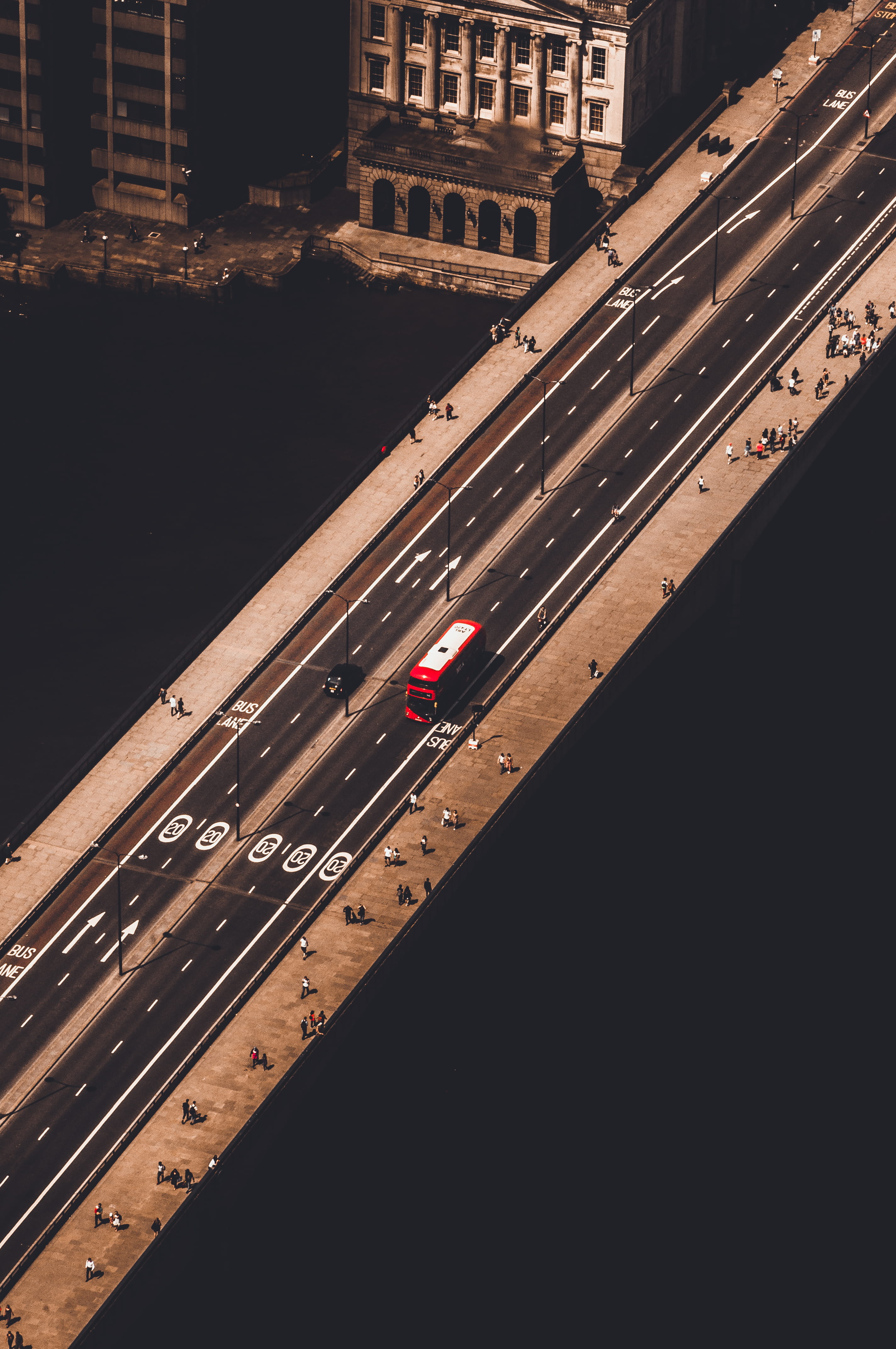 shardview, motor vehicle, perspective, building exterior, nature, river, london, street, mode of transportation, photograph, high angle view, running, 4K, Phone HD Wallpaper