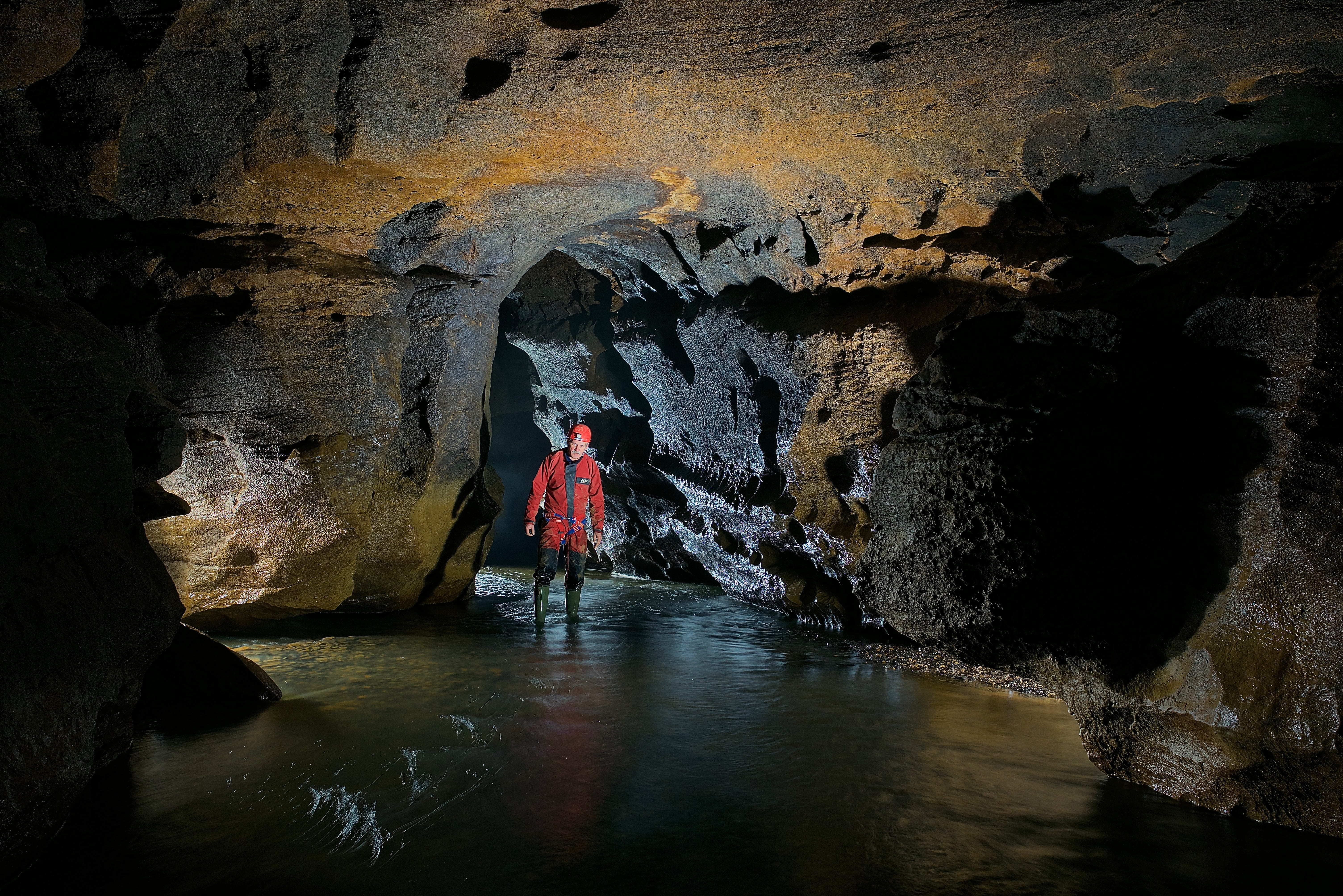 geology, rock formation, full length, doubs, physical geography, arch, cave, solid, limestone, one person, water, potholing, leisure activity, rear view, HD Wallpaper