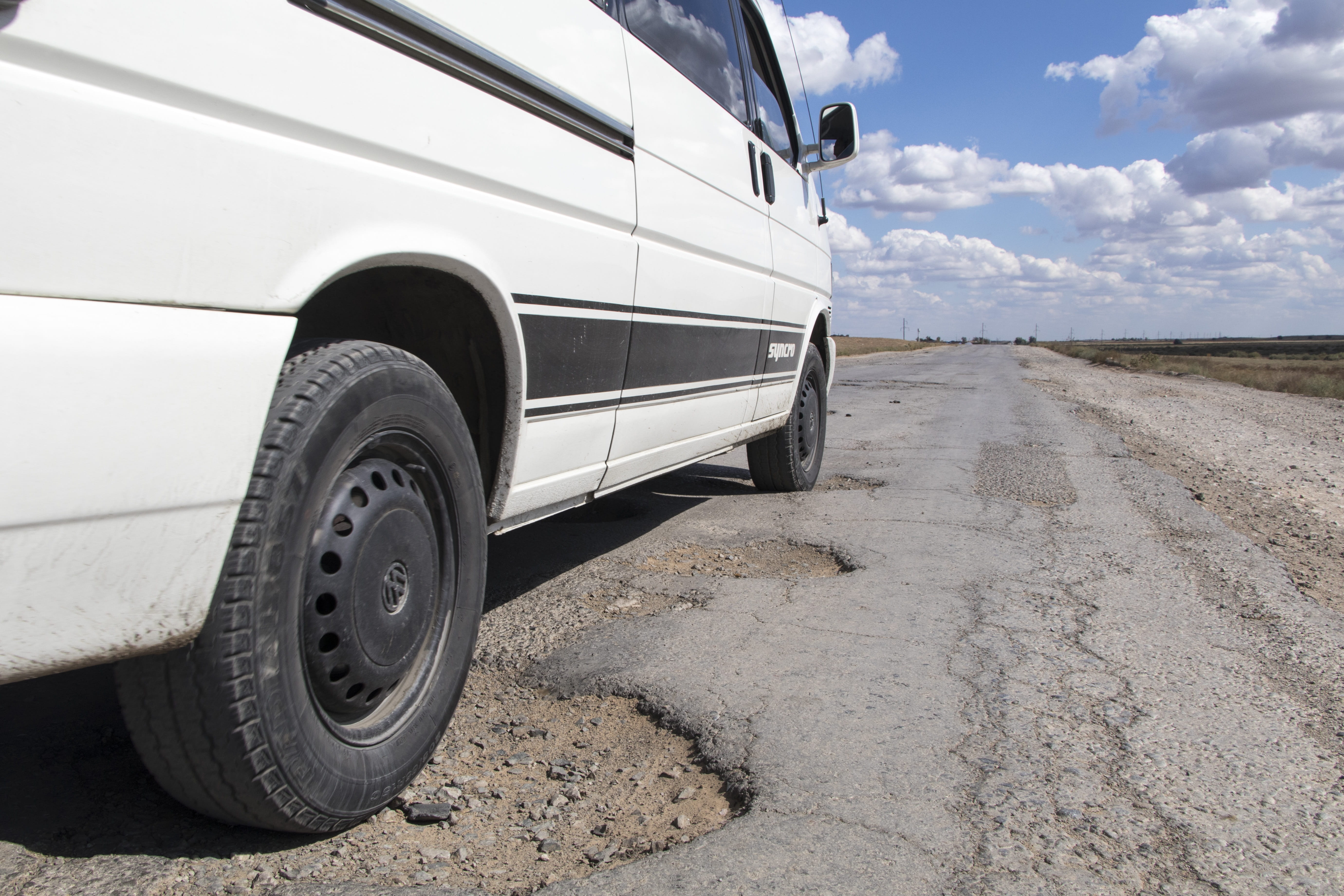 motor vehicle, day, travel, kazakhstan, pothole, transportation, cloud - sky, white color, infrastructure, sky, dirt, van life, car, land vehicle, wheel, HD Wallpaper