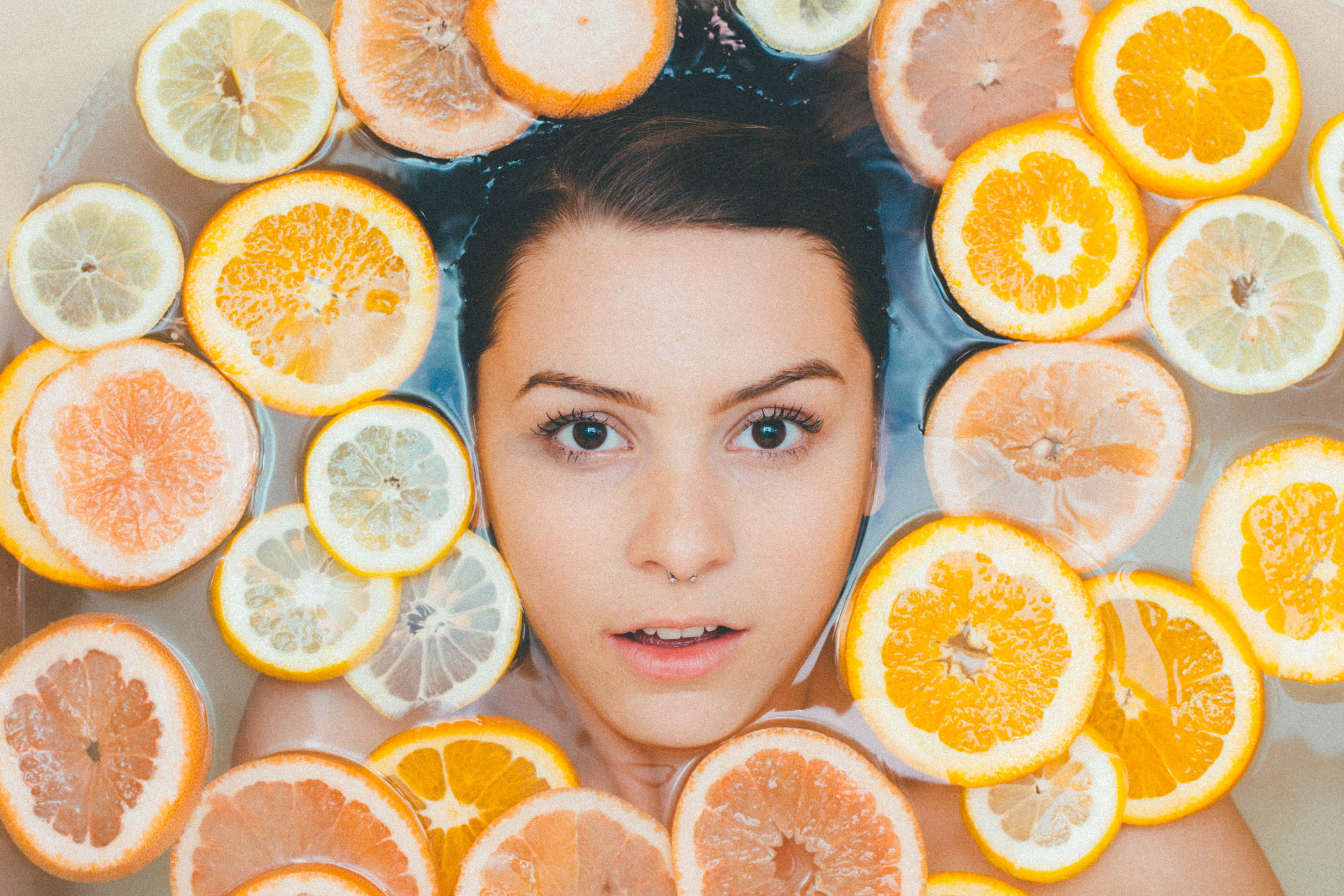 adult, lemon, body part, beauty, cross section, yellow, orange color, indoors, smiling, brunette, lemons, freshness, face, young adult, orange - fruit, HD Wallpaper